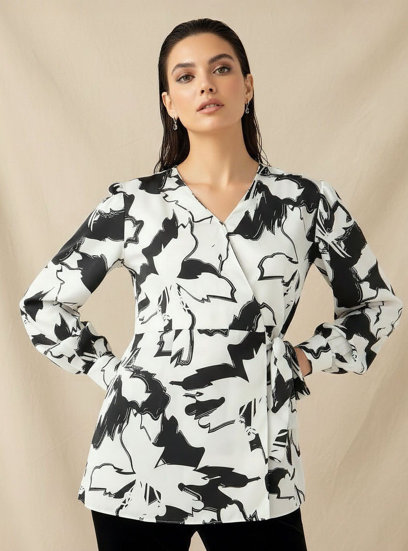 بلوزة ملفوفة بطبعات من أيكونيك-women-clothing-shirtsandblouses-blouses-image-1