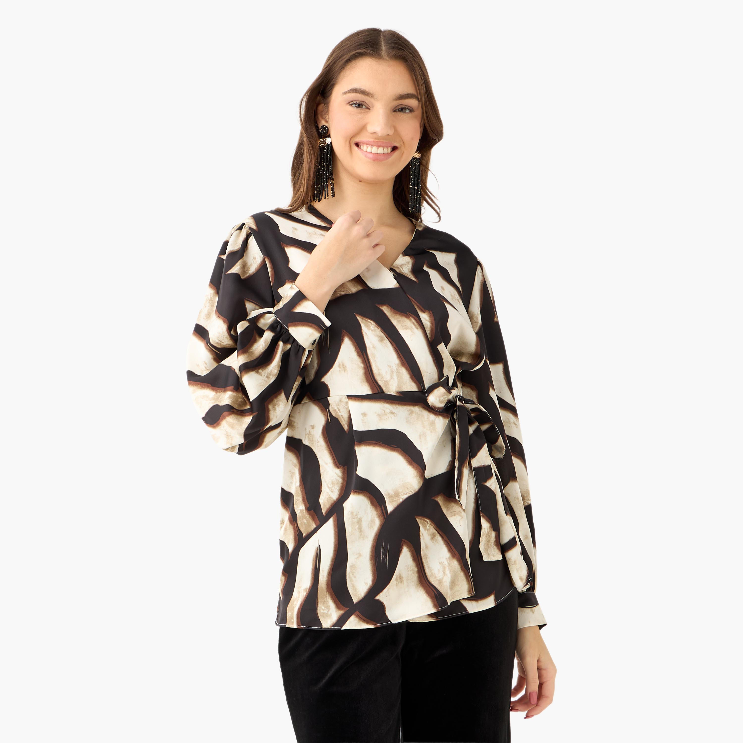 بلوزة ملفوفة بطبعات من أيكونيك-women-clothing-shirtsandblouses-blouses-image-5
