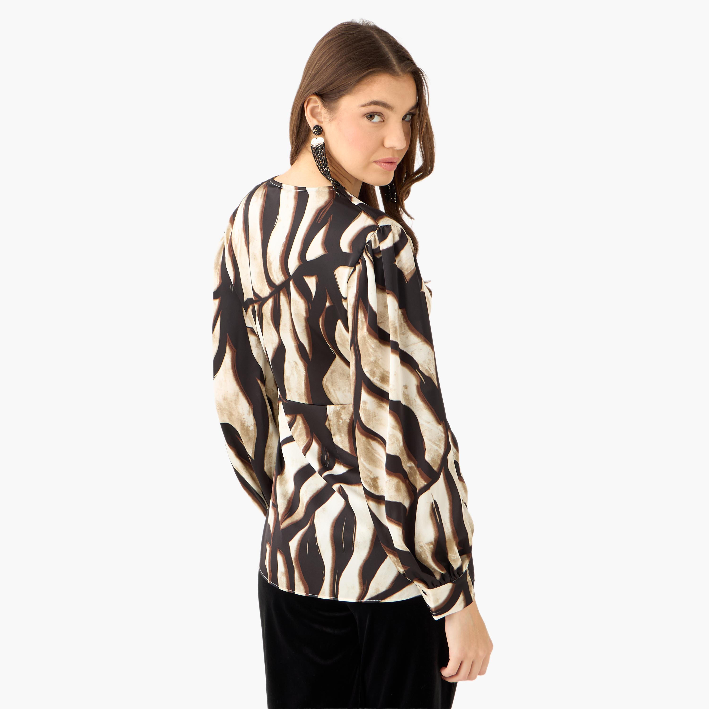 بلوزة ملفوفة بطبعات من أيكونيك-women-clothing-shirtsandblouses-blouses-image-3
