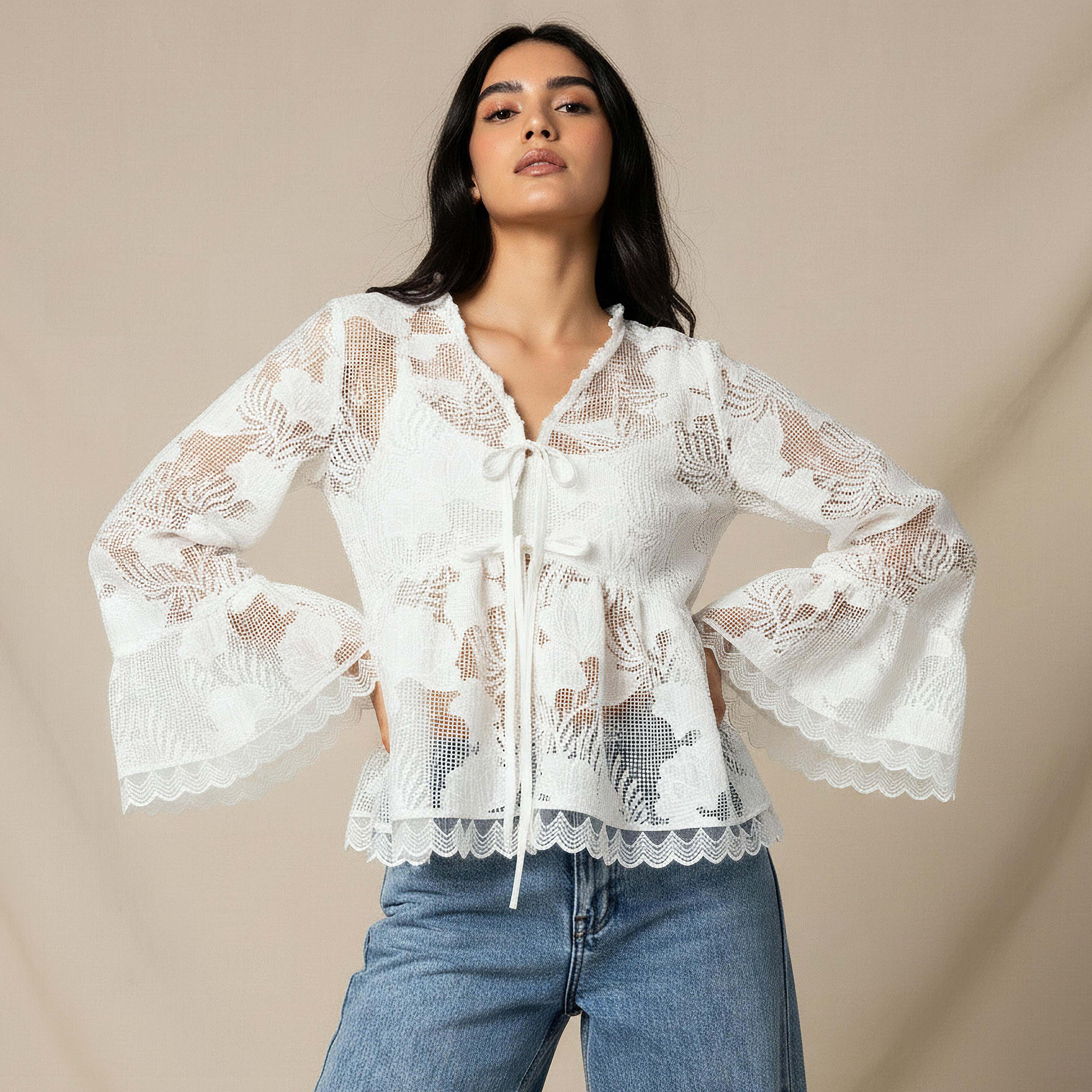 Iconic Relaxed Fit Coverup Top with Scalloped Hem-women-clothing-shirtsandblouses-blouses-image-1