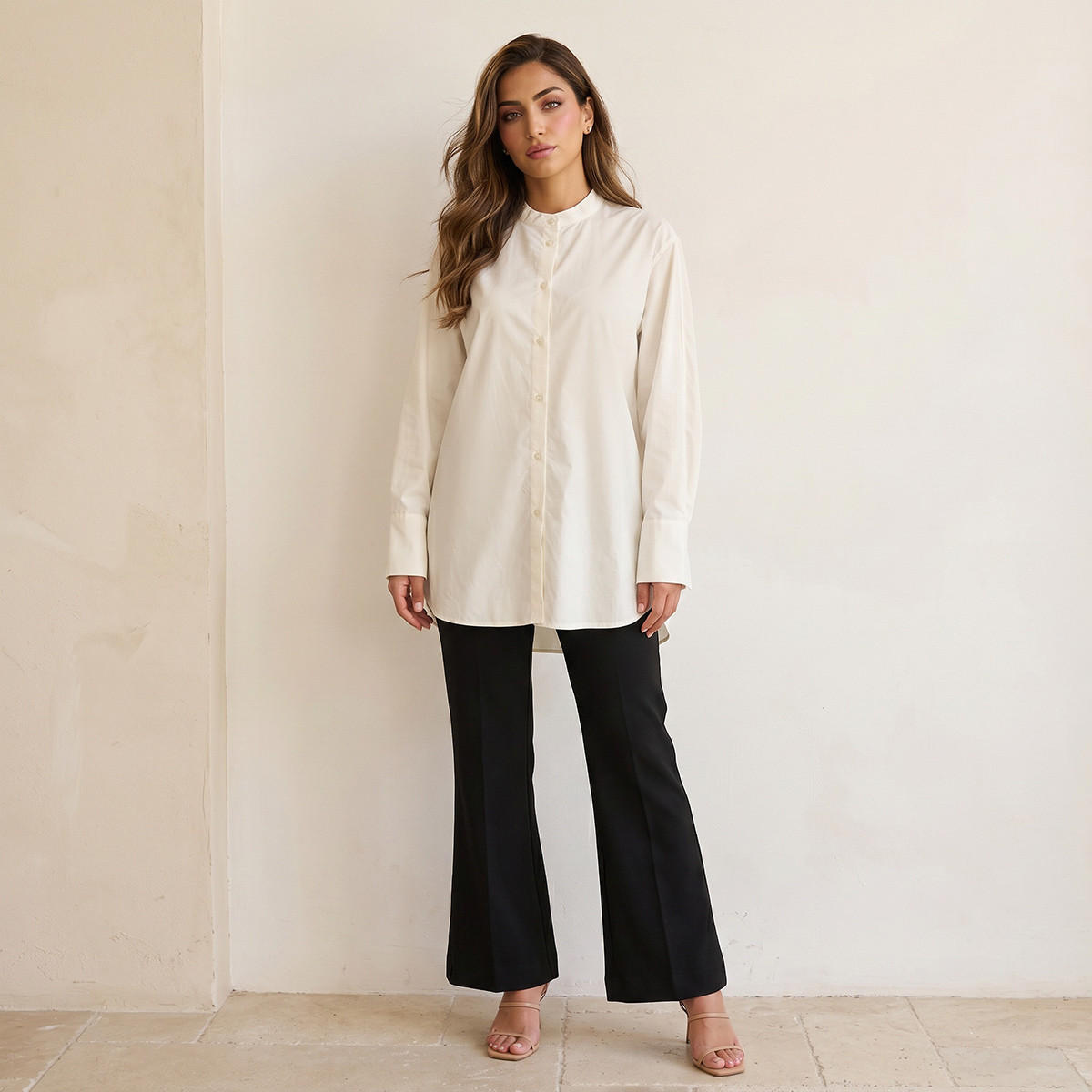 Iconic Oversized Cotton Shirt with Mandarin Collar-women-clothing-shirtsandblouses-shirts-image-3