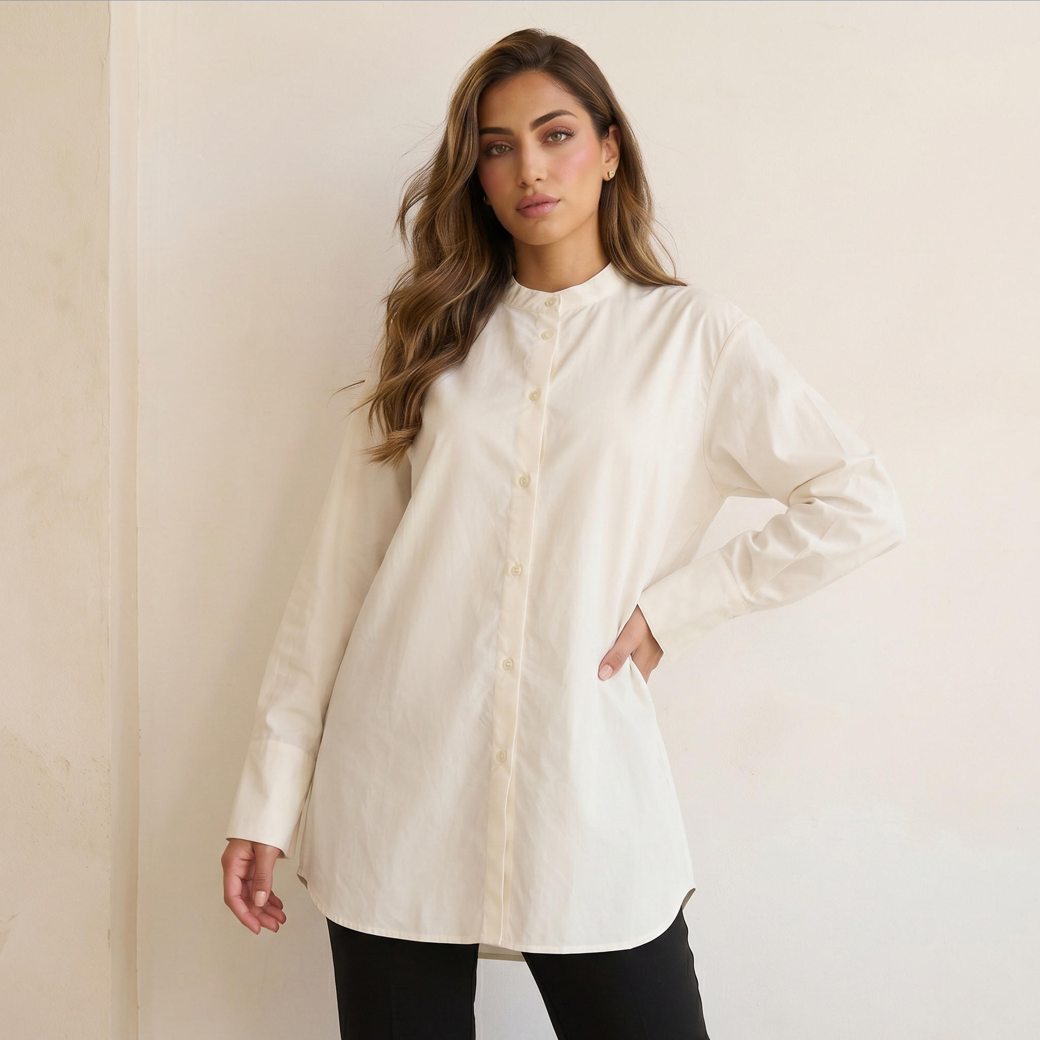 Iconic Oversized Cotton Shirt with Mandarin Collar-women-clothing-shirtsandblouses-shirts-image-5
