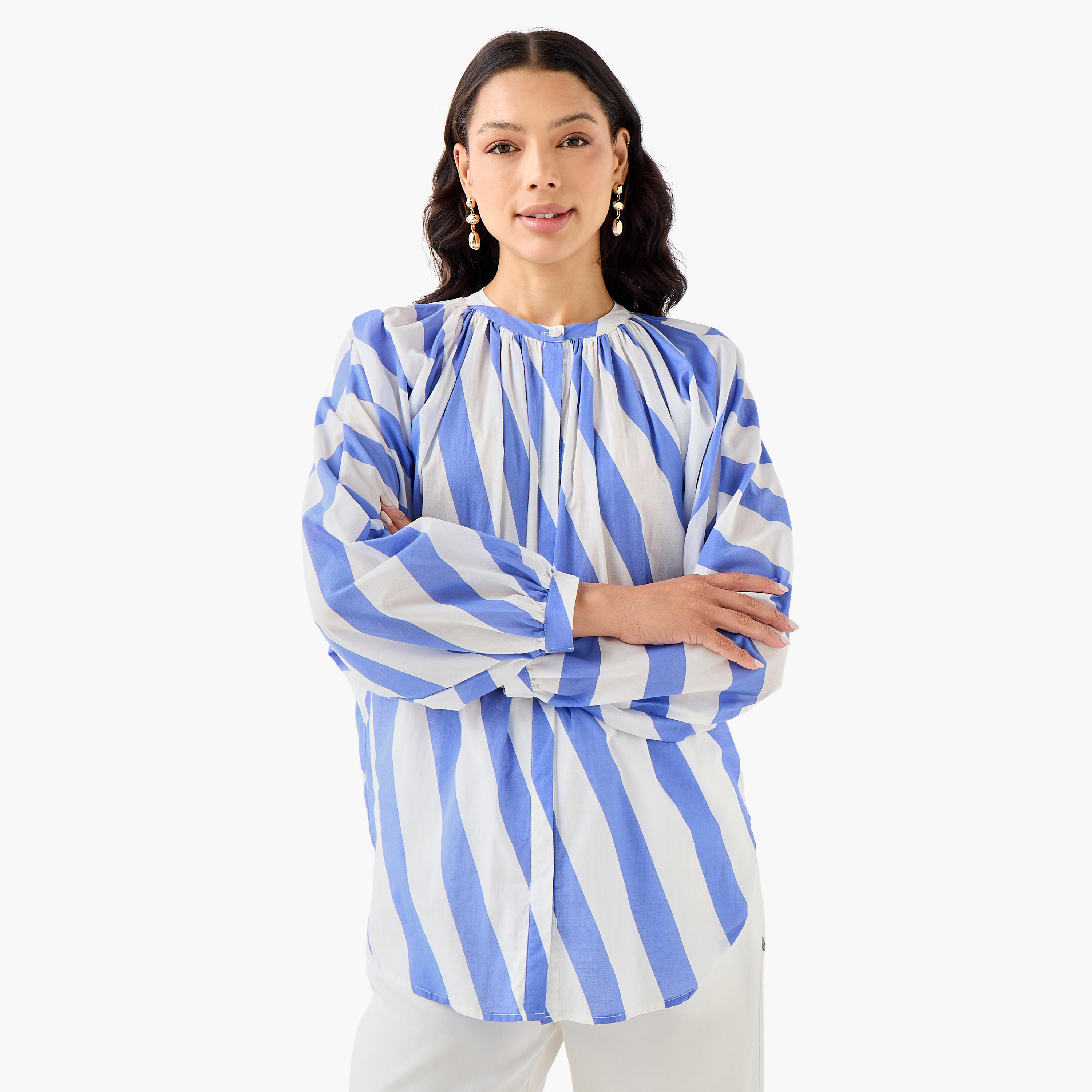 بلوزة قطن مخططة بقصة مريحة من آيكونيك-women-clothing-coordsets-image-5
