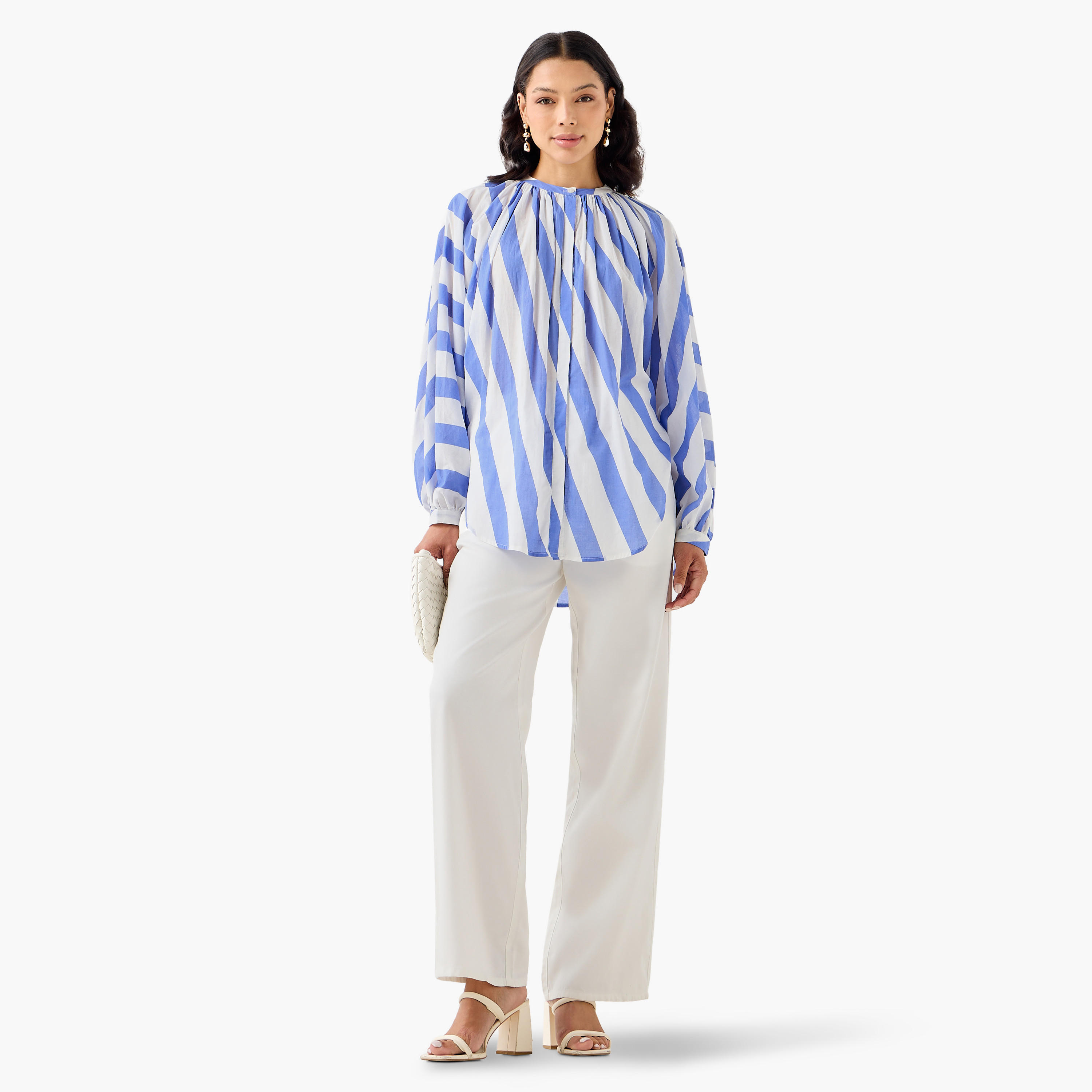 بلوزة قطن مخططة بقصة مريحة من آيكونيك-women-clothing-coordsets-image-4