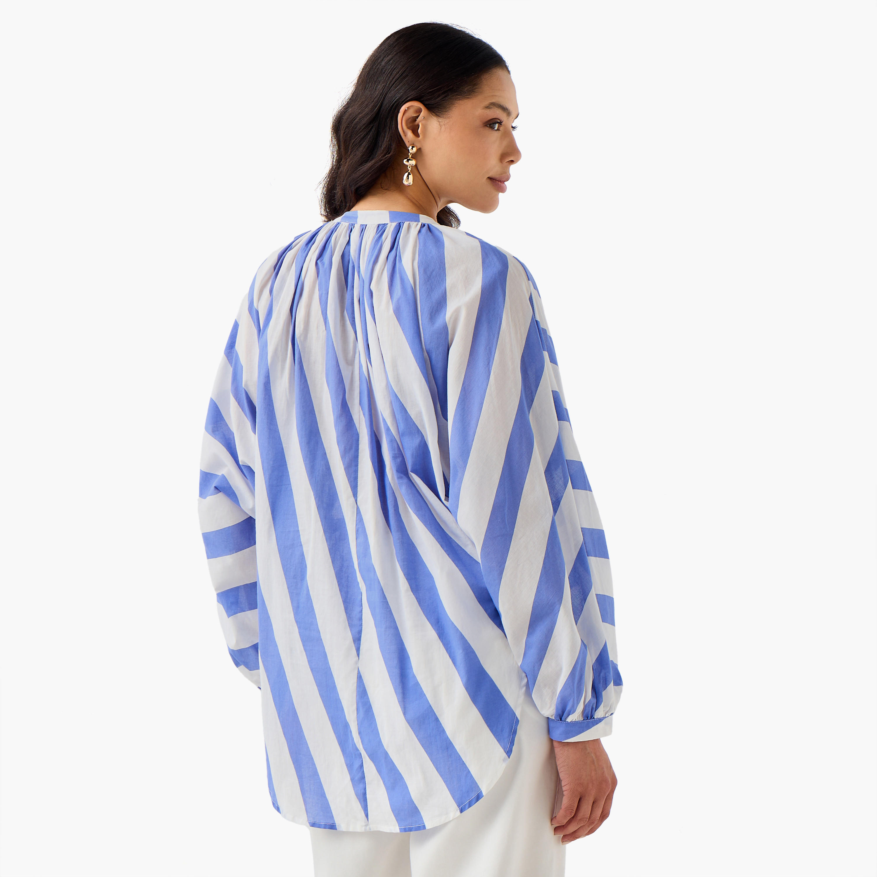 بلوزة قطن مخططة بقصة مريحة من آيكونيك-women-clothing-coordsets-image-3