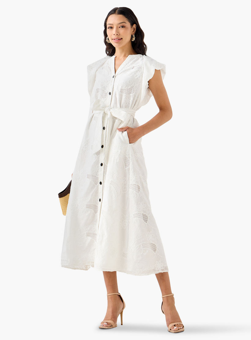Iconic Embroidered A-line Women Dress with Tie-Up Belt-women-clothing-dresses-image-3