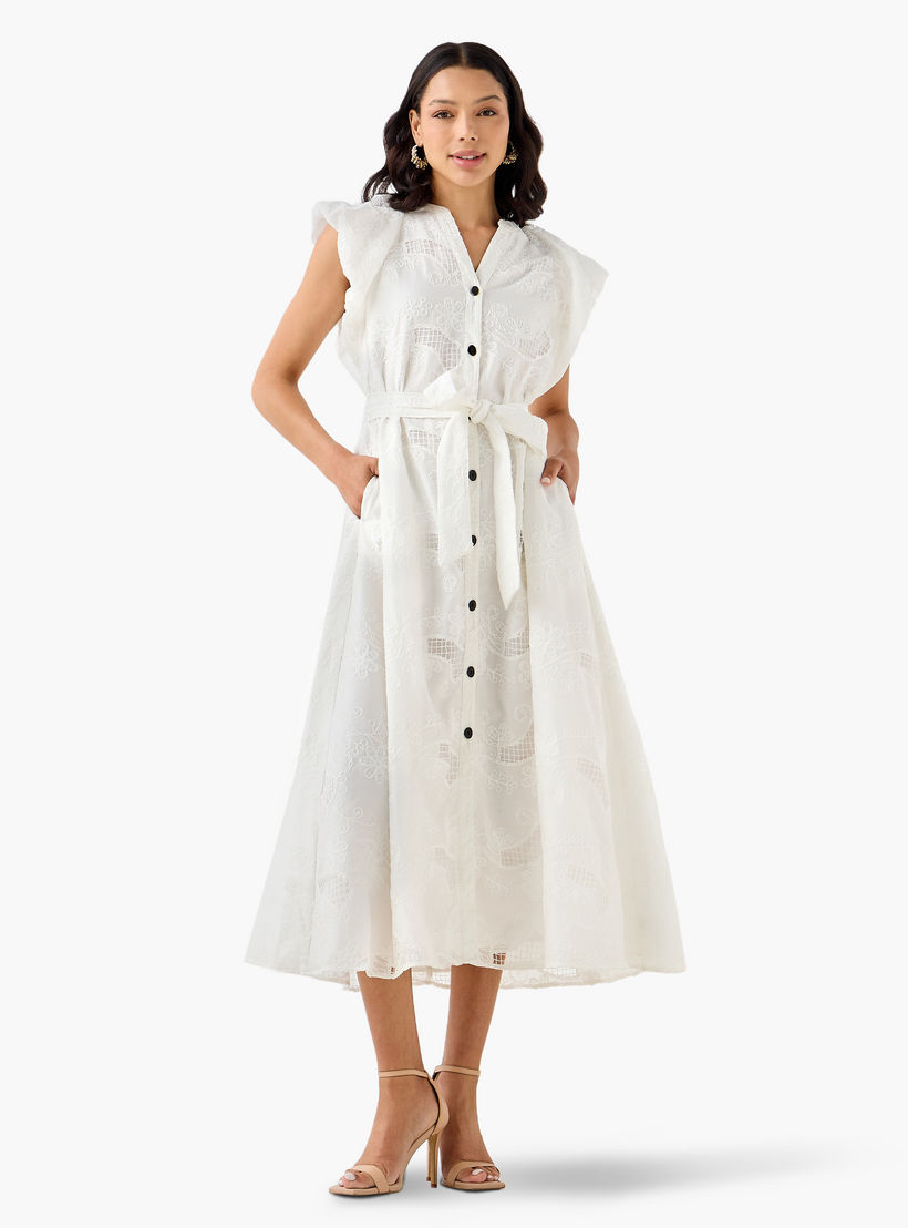 Iconic Embroidered A-line Women Dress with Tie-Up Belt-women-clothing-dresses-image-4