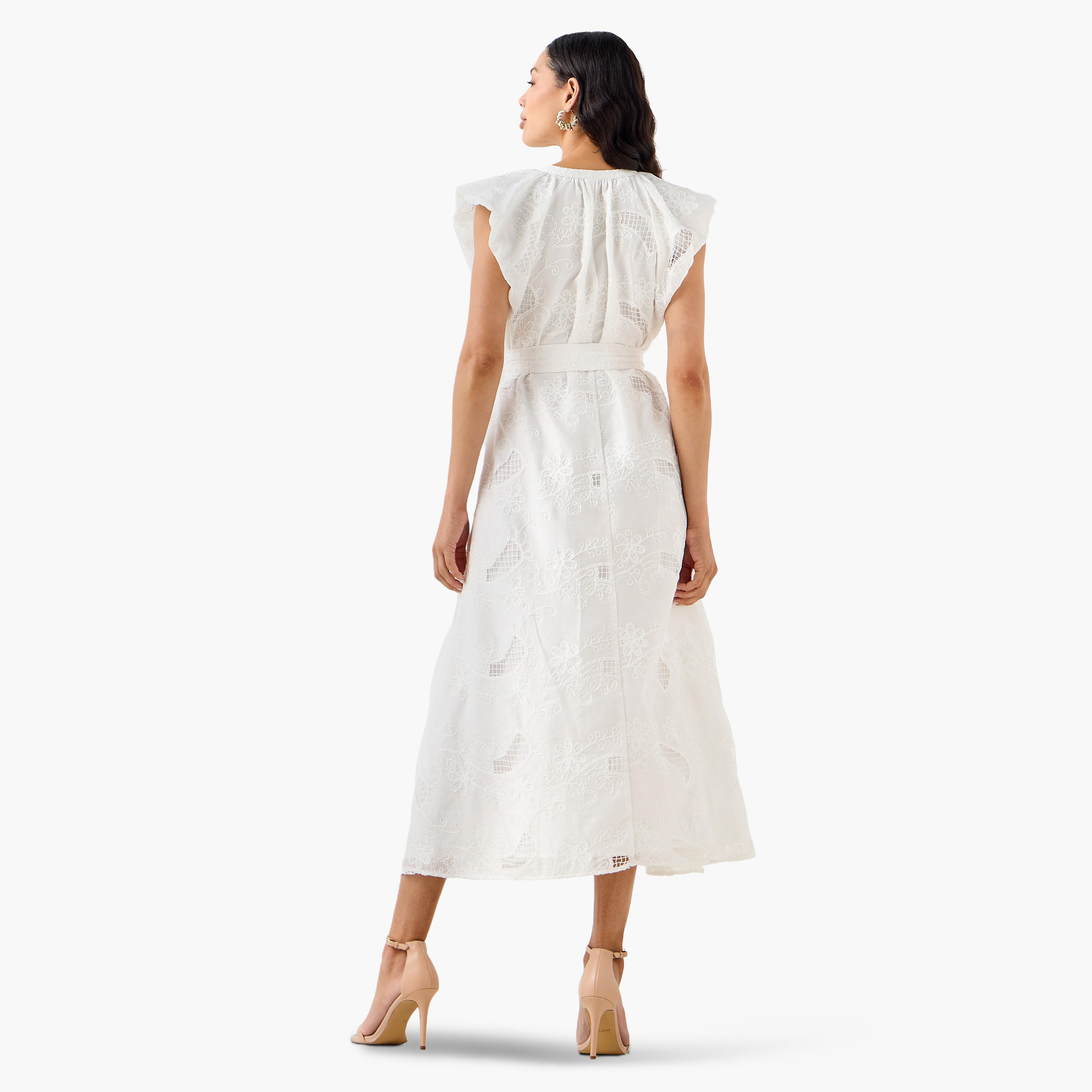 Iconic Embroidered A-line Women Dress with Tie-Up Belt-women-clothing-dresses-image-5