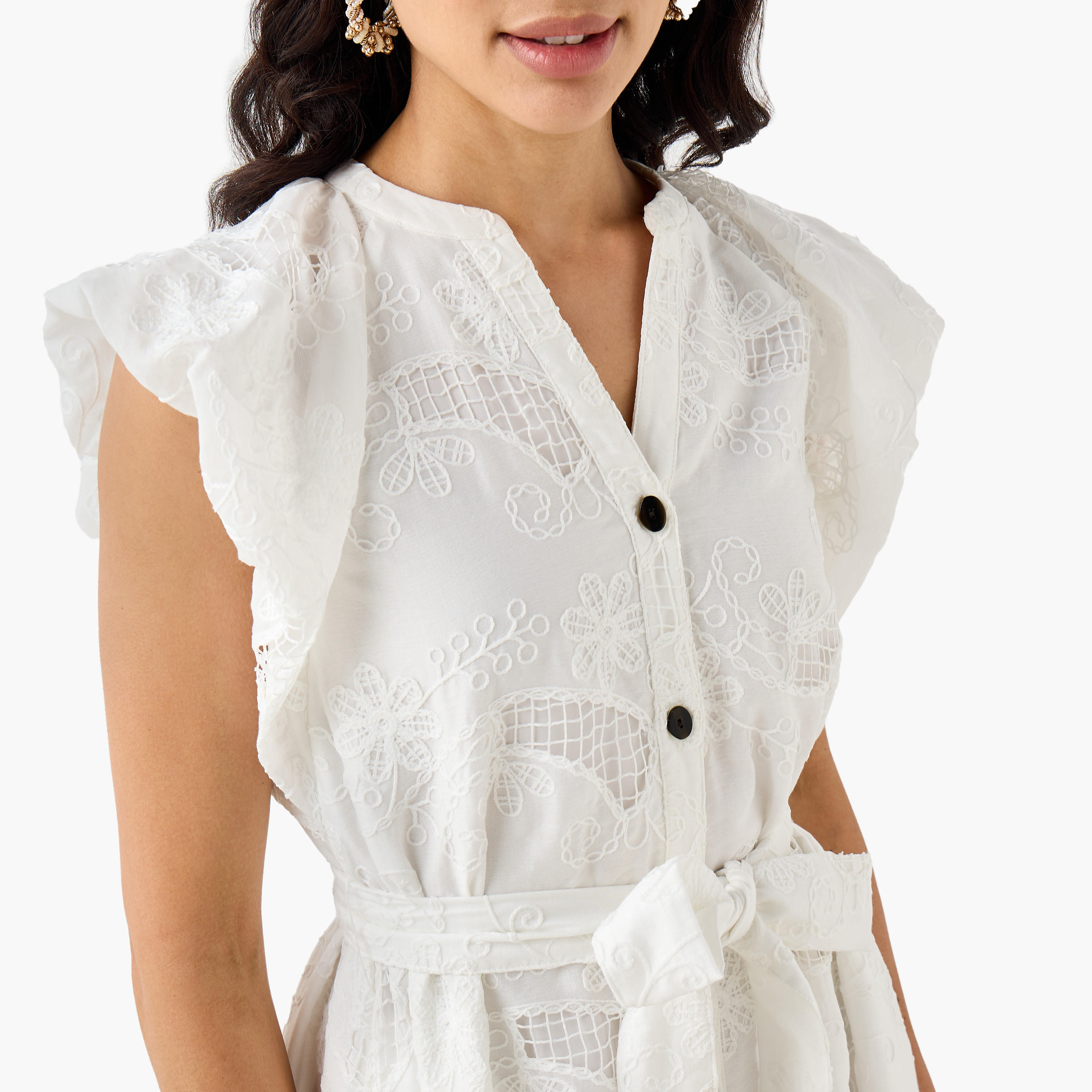 Iconic Embroidered A-line Women Dress with Tie-Up Belt-women-clothing-dresses-image-6