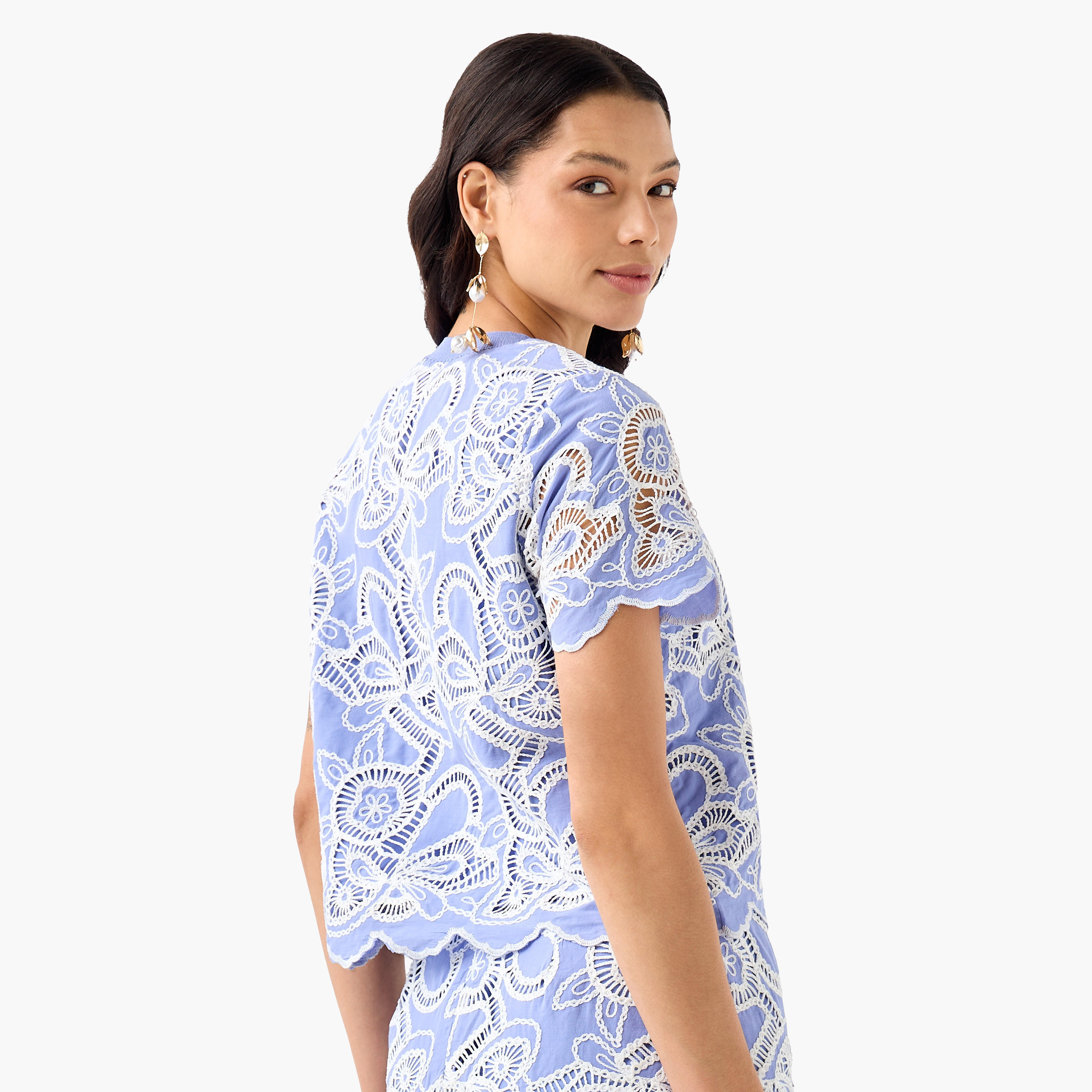 بلوزة قطن قصيرة بتطريز مفرغ من آيكونيك-women-clothing-coordsets-image-2