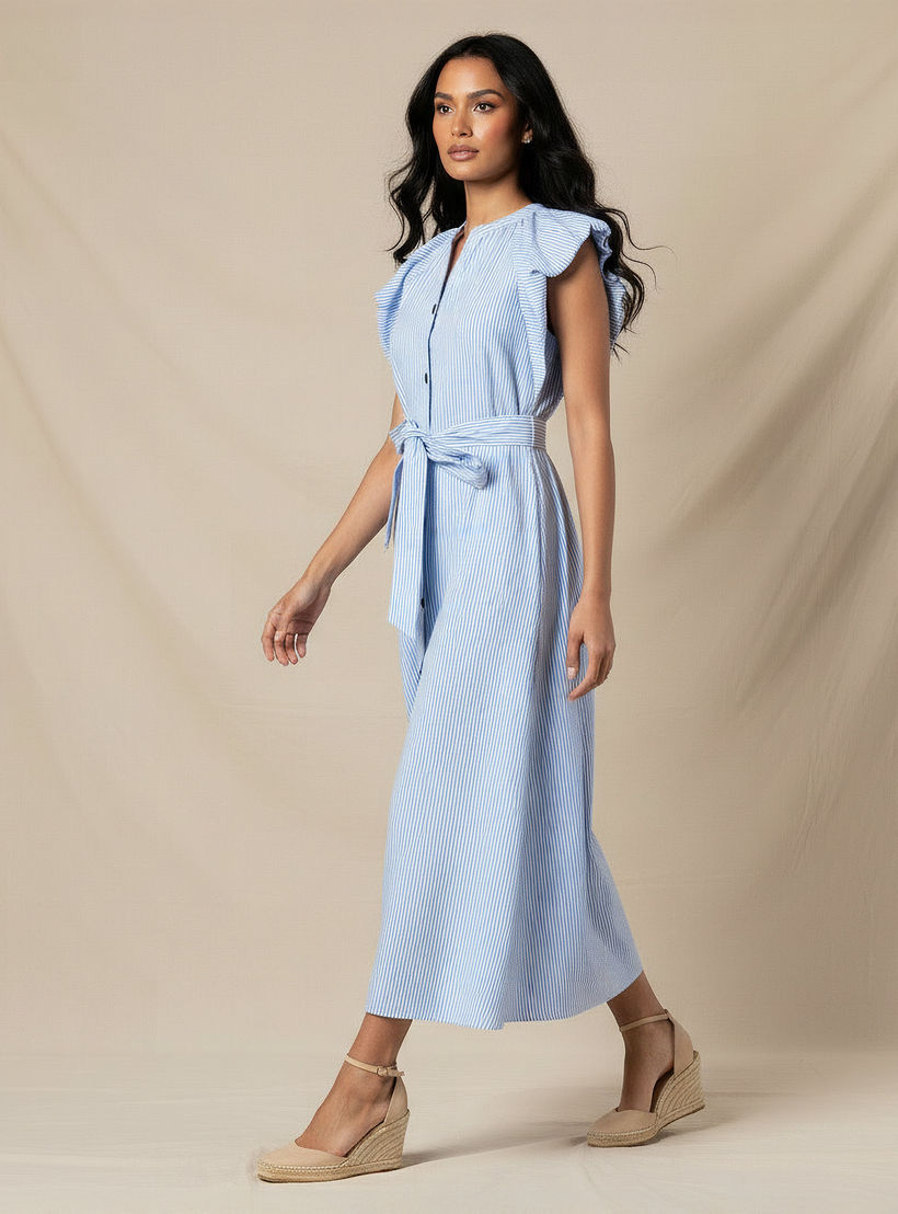 فستان إيه لاين مقلم بحزام ربط للنساء من آيكونيك-women-clothing-dresses-image-1