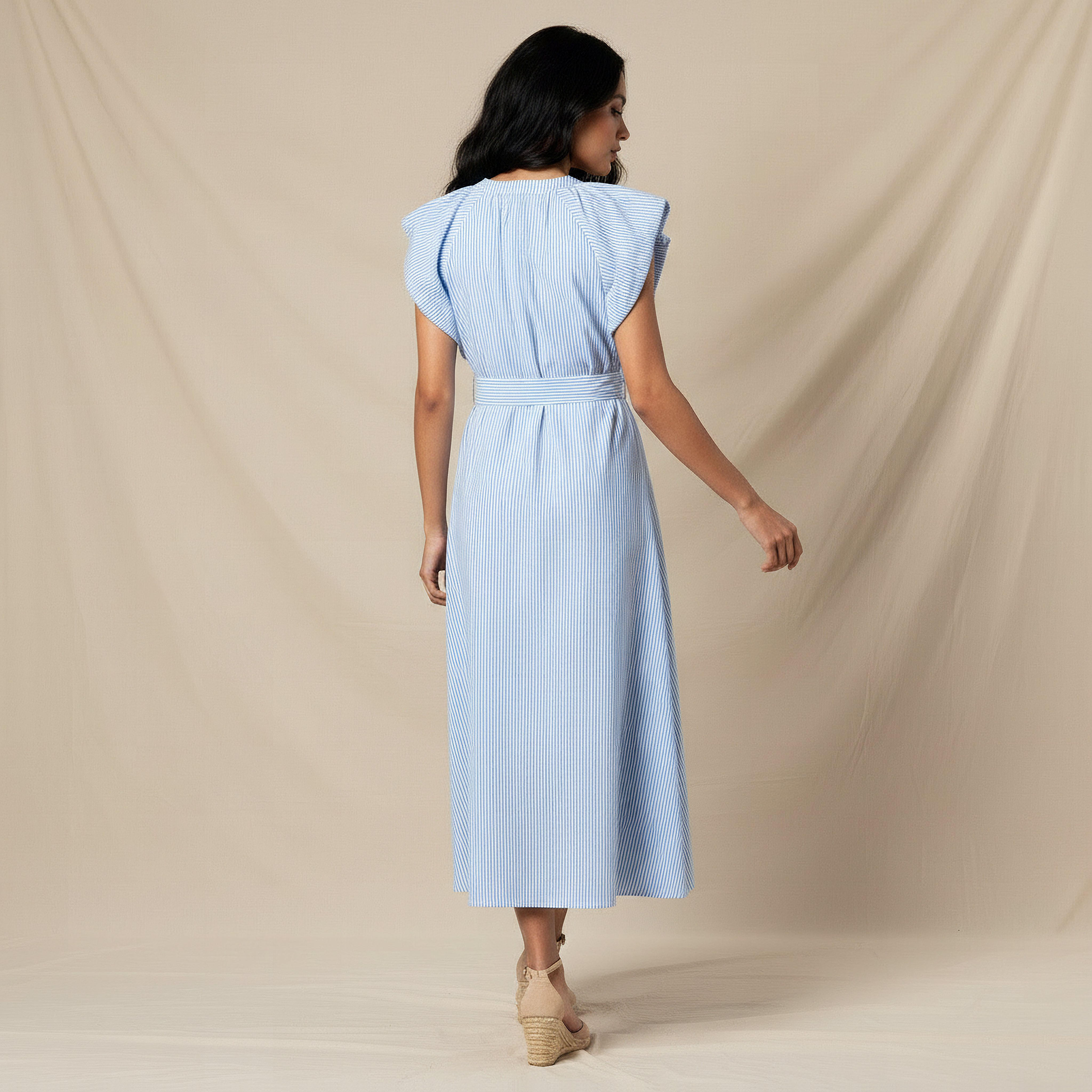 Iconic Striped A-line Women Dress with Tie-Up Belt-women-clothing-dresses-image-3
