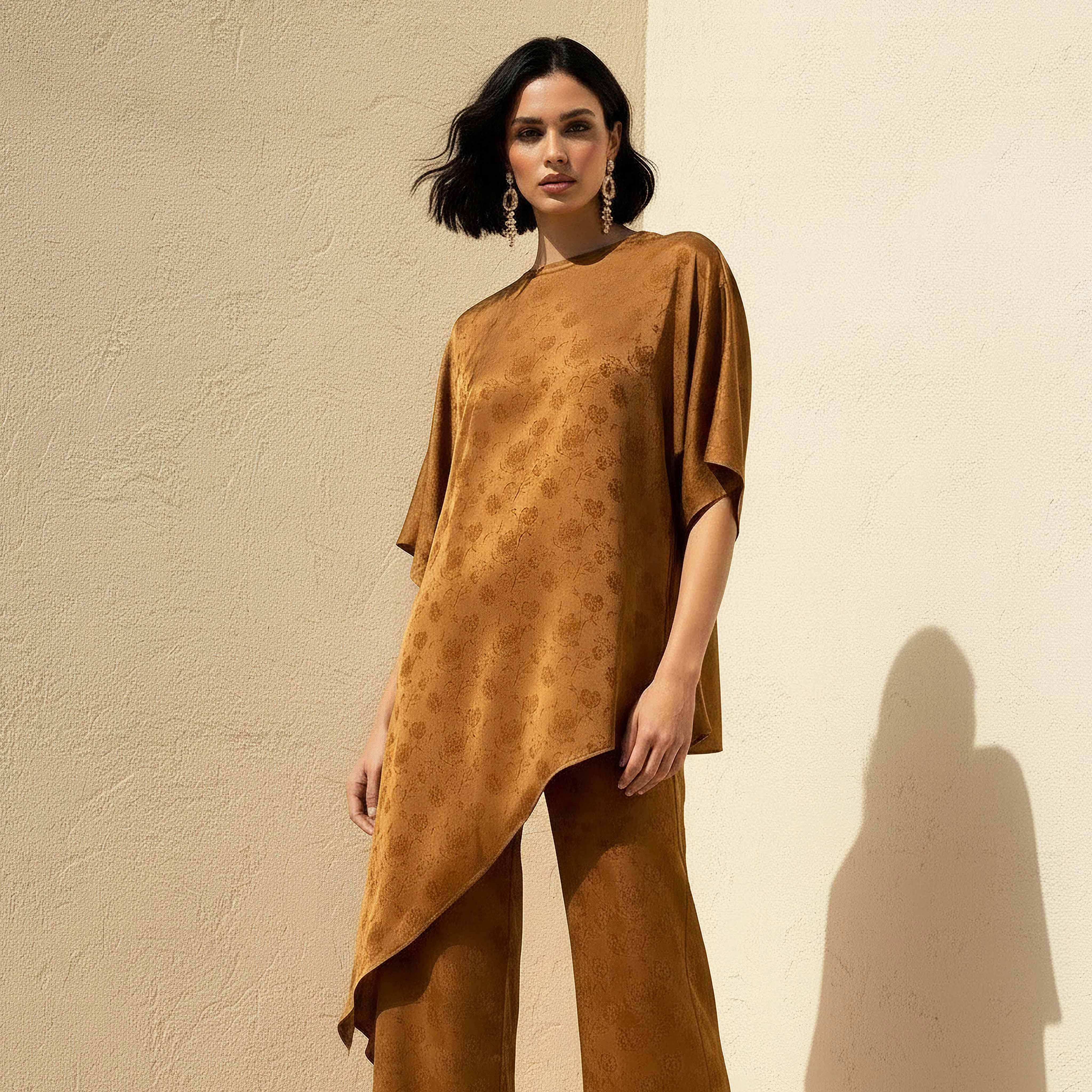 بلوزة جاكار بطول غير متساوي وطبعات زهرية من آيكونيك-women-clothing-coordsets-image-7