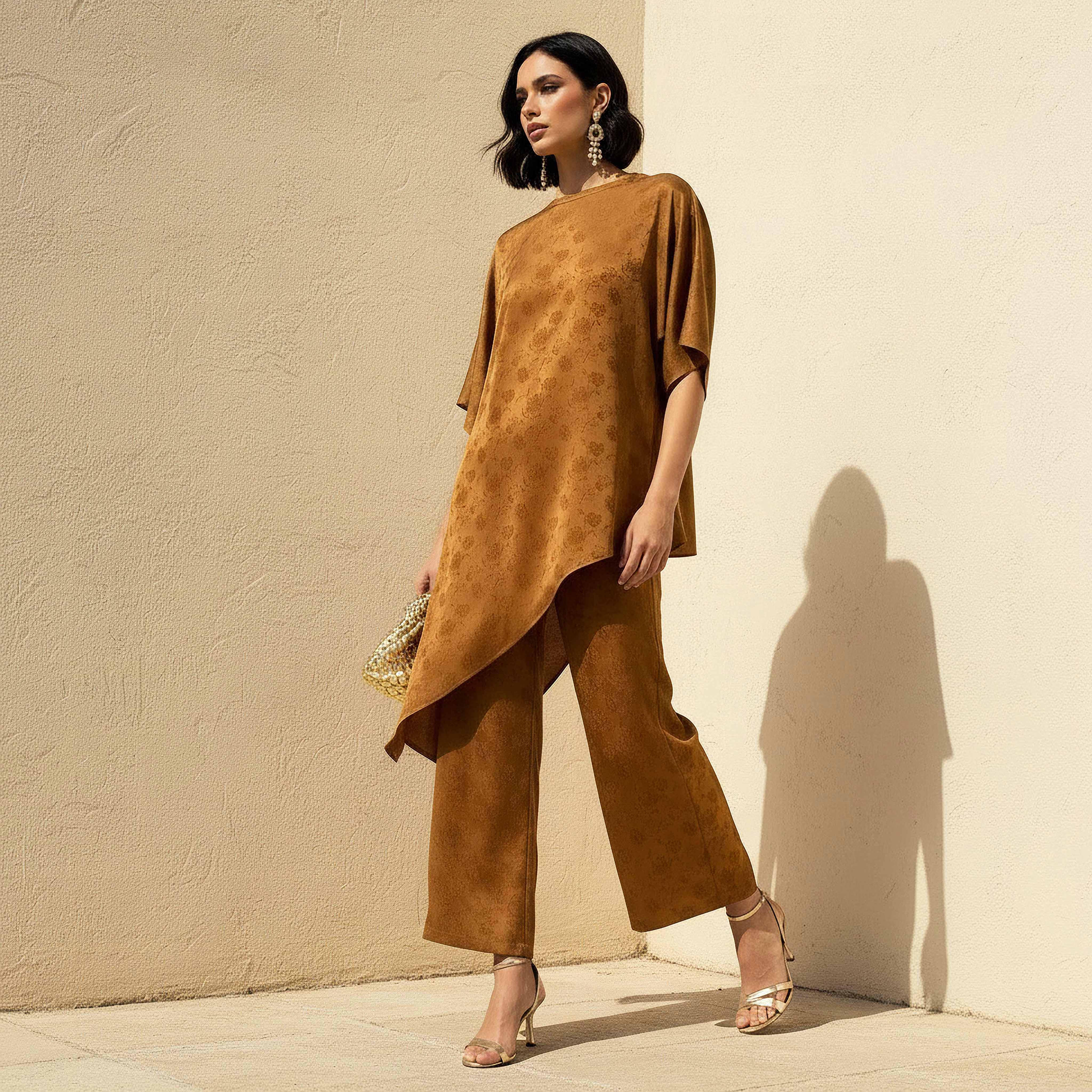بلوزة جاكار بطول غير متساوي وطبعات زهرية من آيكونيك-women-clothing-coordsets-image-5
