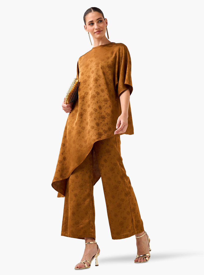 بلوزة جاكار بطول غير متساوي وطبعات زهرية من آيكونيك-women-clothing-coordsets-image-3