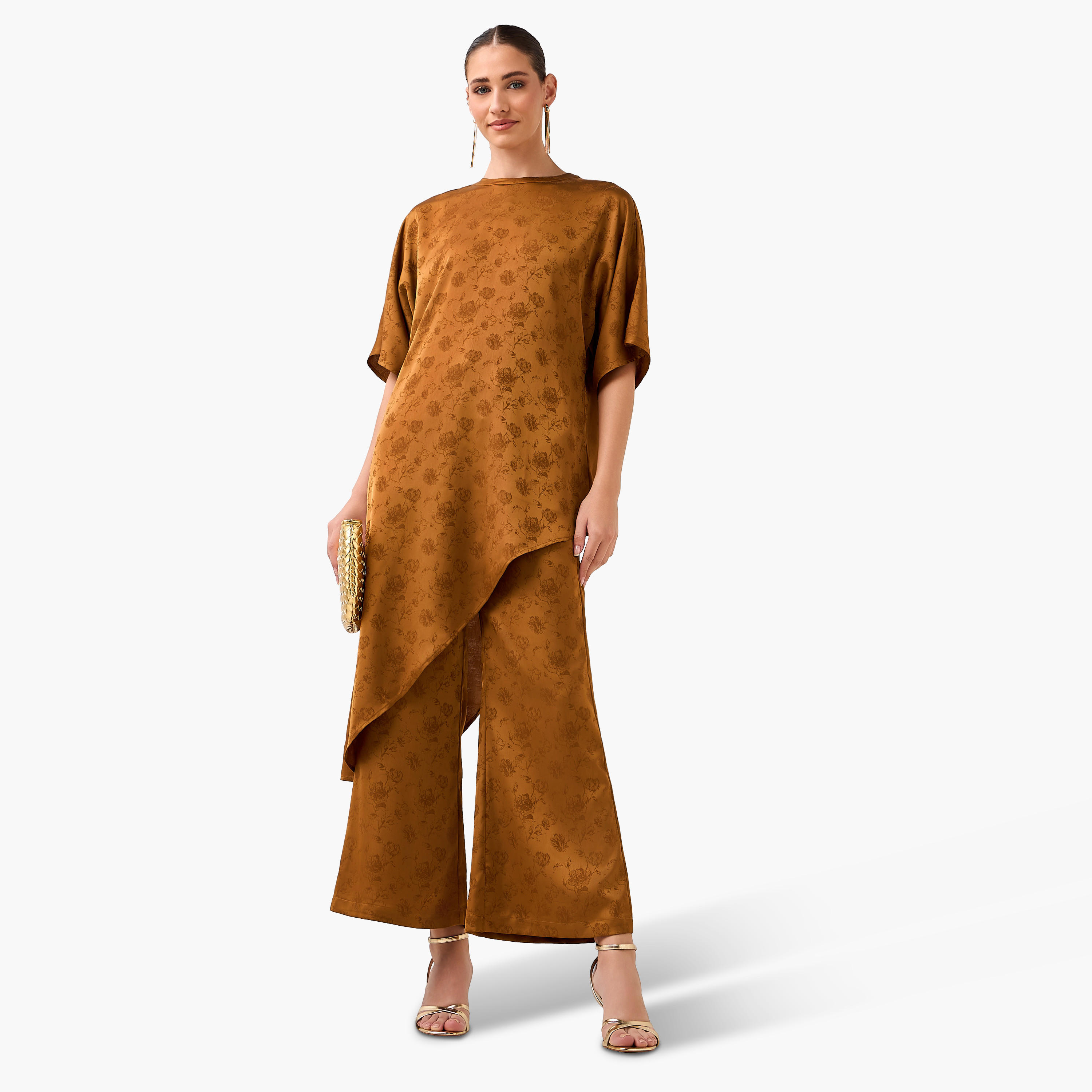 بنطلون جاكار بارز الملمس واسع الساقين من أيكونيك-women-clothing-coordsets-image-3