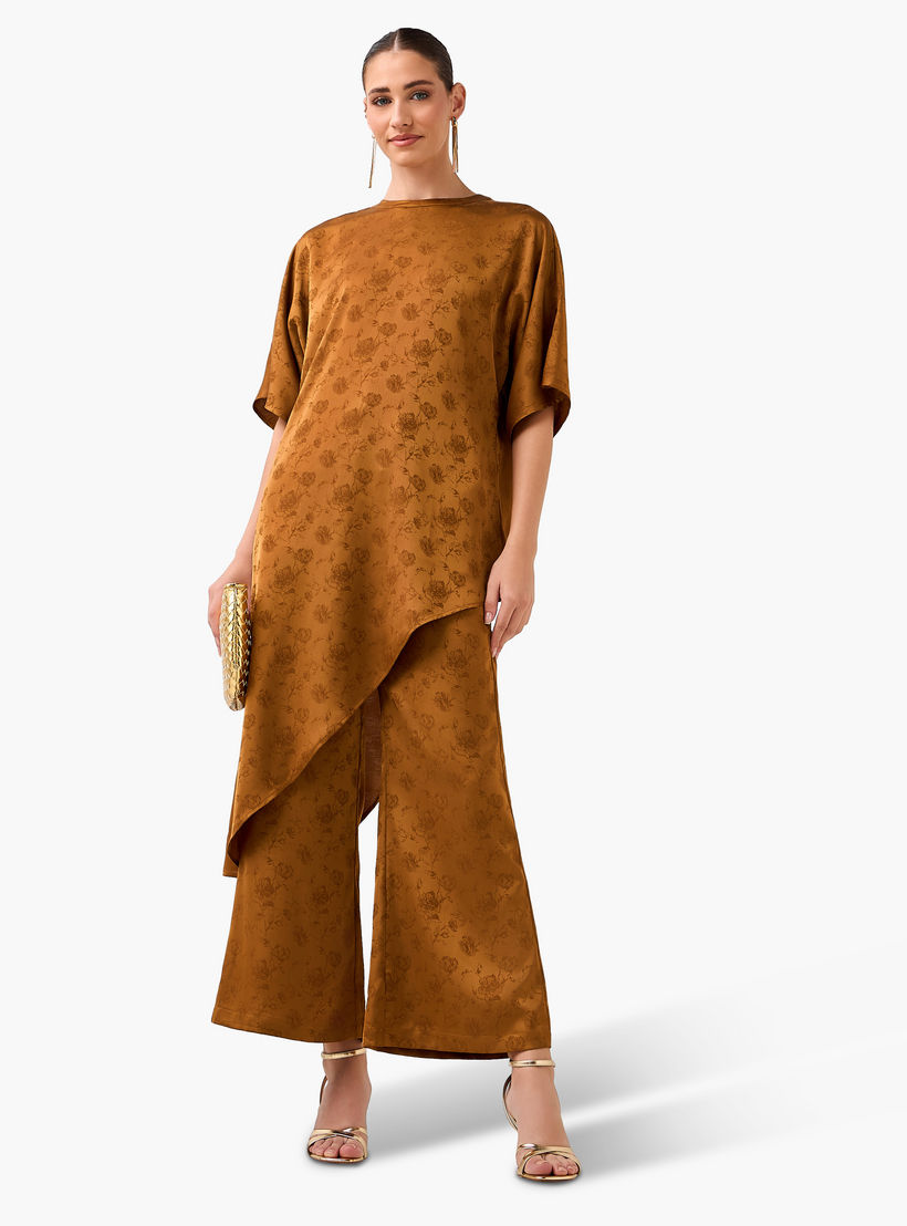 بنطلون جاكار بارز الملمس واسع الساقين من أيكونيك-women-clothing-coordsets-image-3