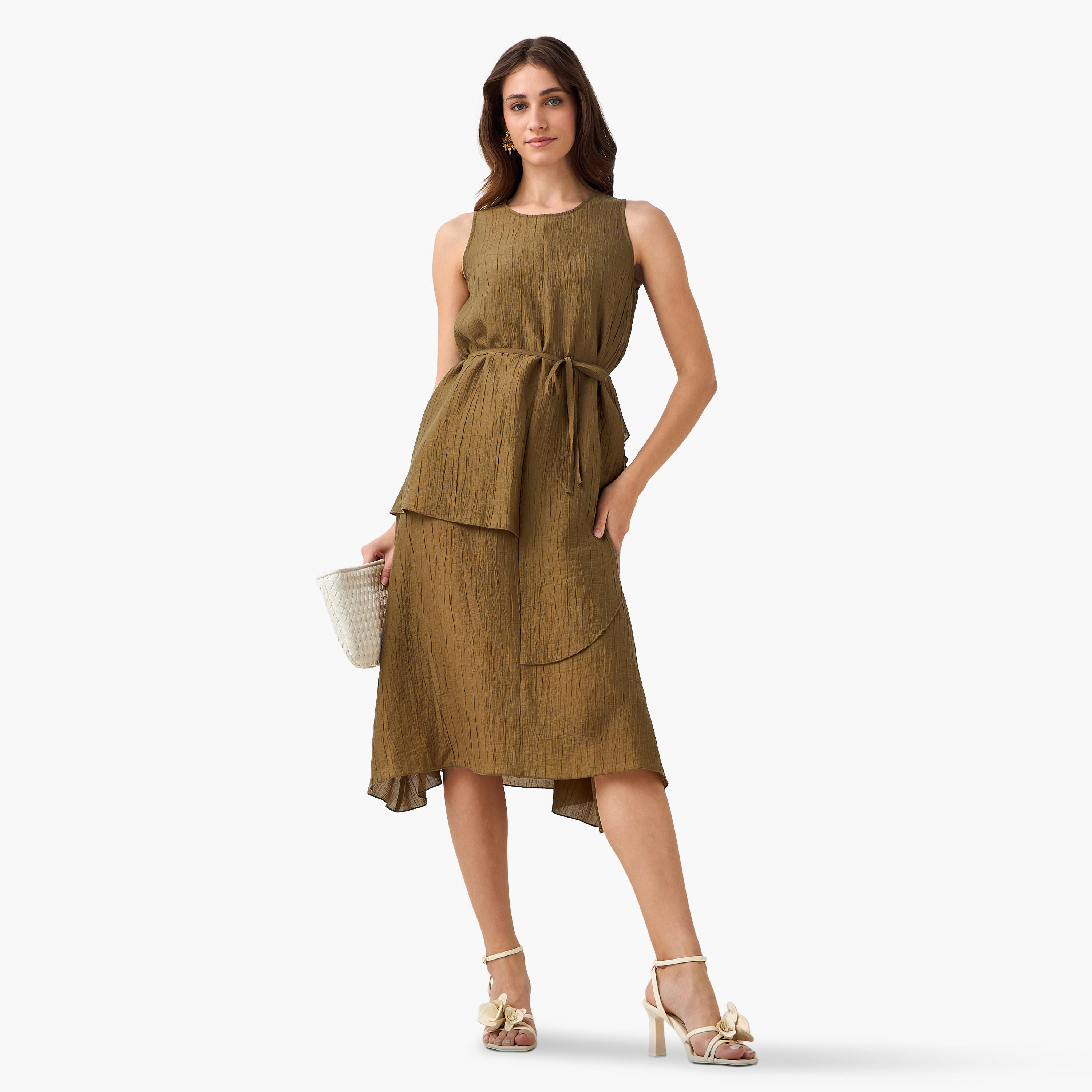 Iconic Relaxed Fit Asymmetrical Linen Blend Dress with Belt-women-clothing-dresses-image-3