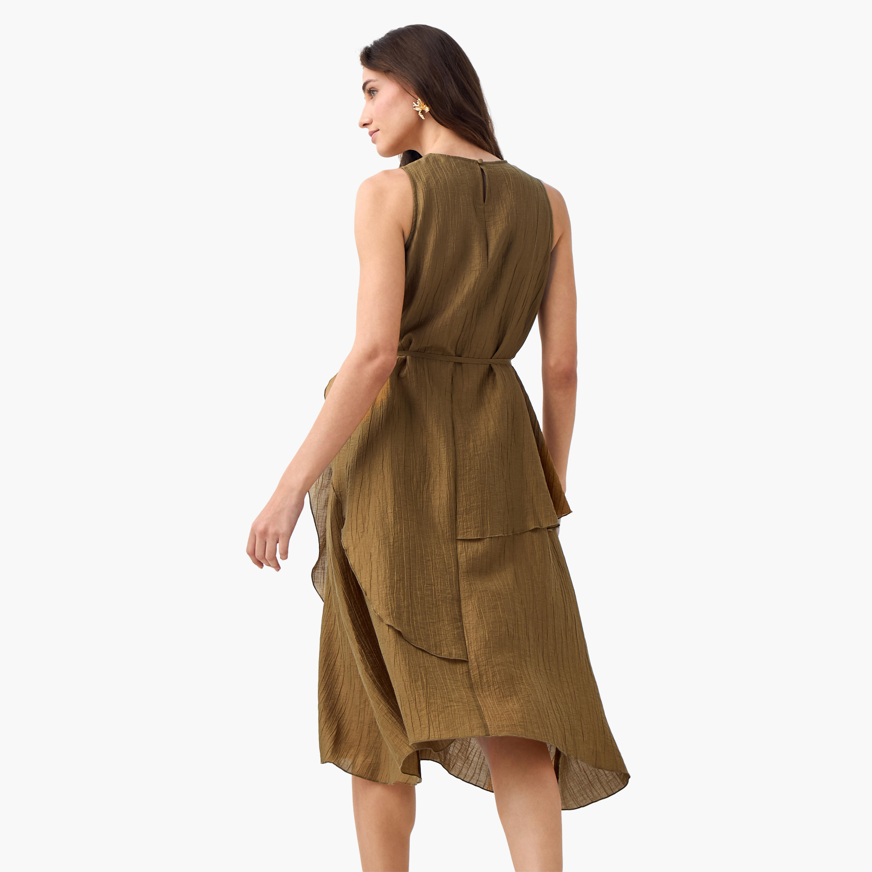 فستان غير متماثل بقصة مريحة من مزيج الكتان مع حزام من آيكونيك-women-clothing-dresses-image-4