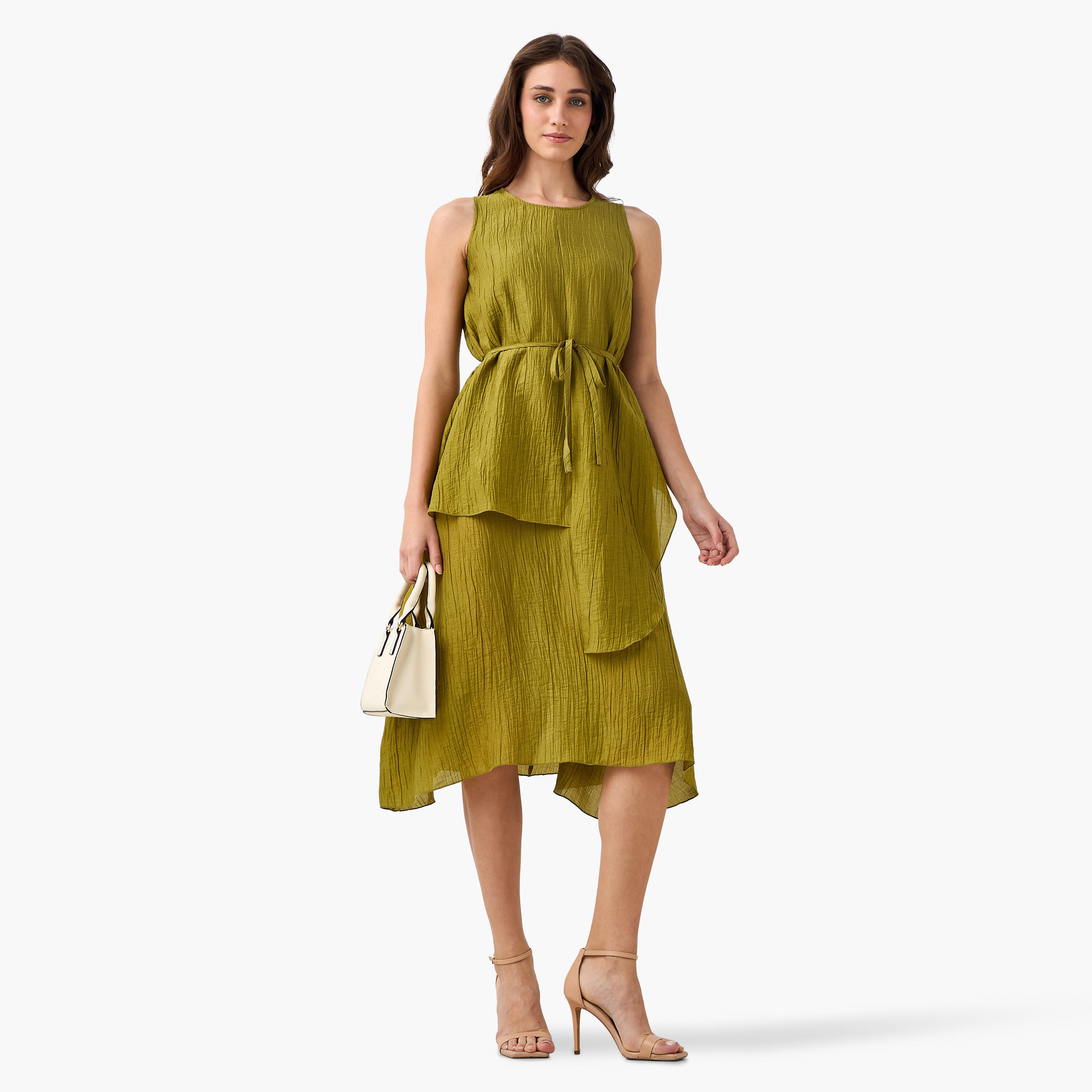 Iconic Relaxed Fit Asymmetrical Linen Blend Dress with Belt-women-clothing-dresses-image-3