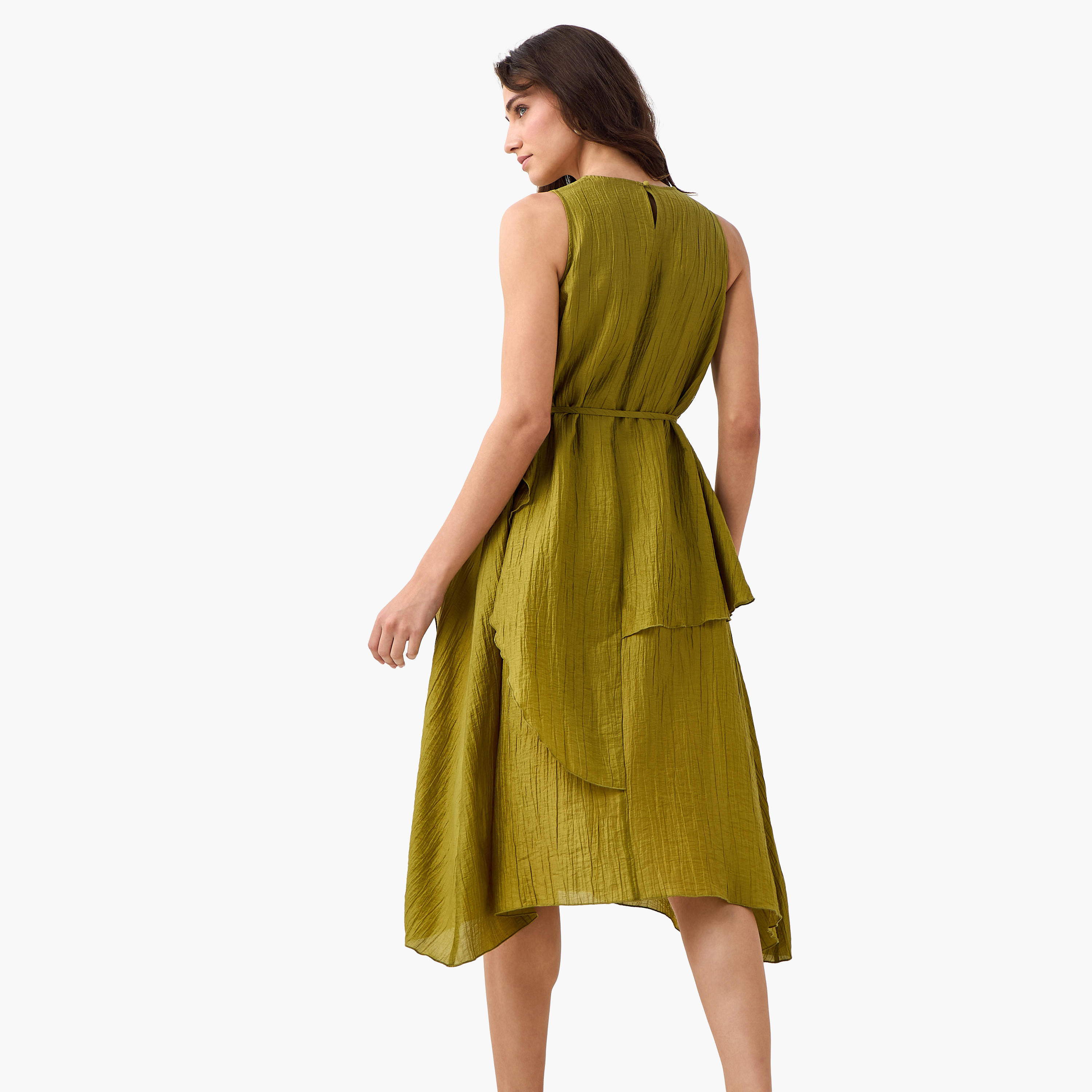 فستان غير متماثل بقصة مريحة من مزيج الكتان مع حزام من آيكونيك-women-clothing-dresses-image-4
