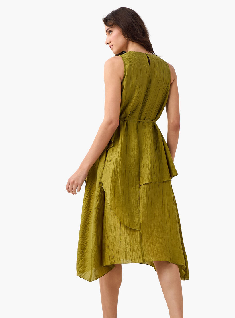 فستان غير متماثل بقصة مريحة من مزيج الكتان مع حزام من آيكونيك-women-clothing-dresses-image-4