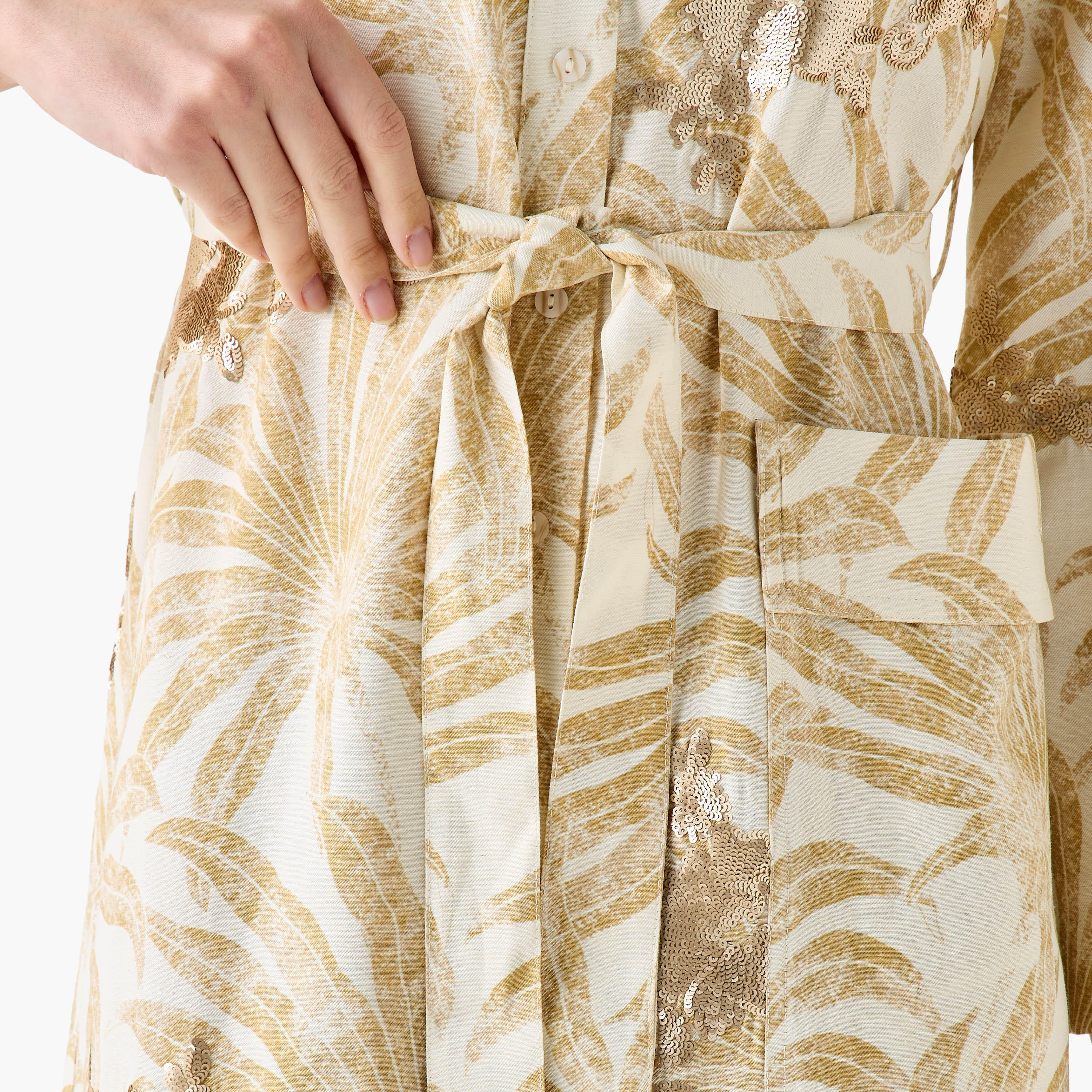 Iconic Printed Women Linen Blend Shirt Dress with Tie-Up Belt-women-clothing-dresses-image-3
