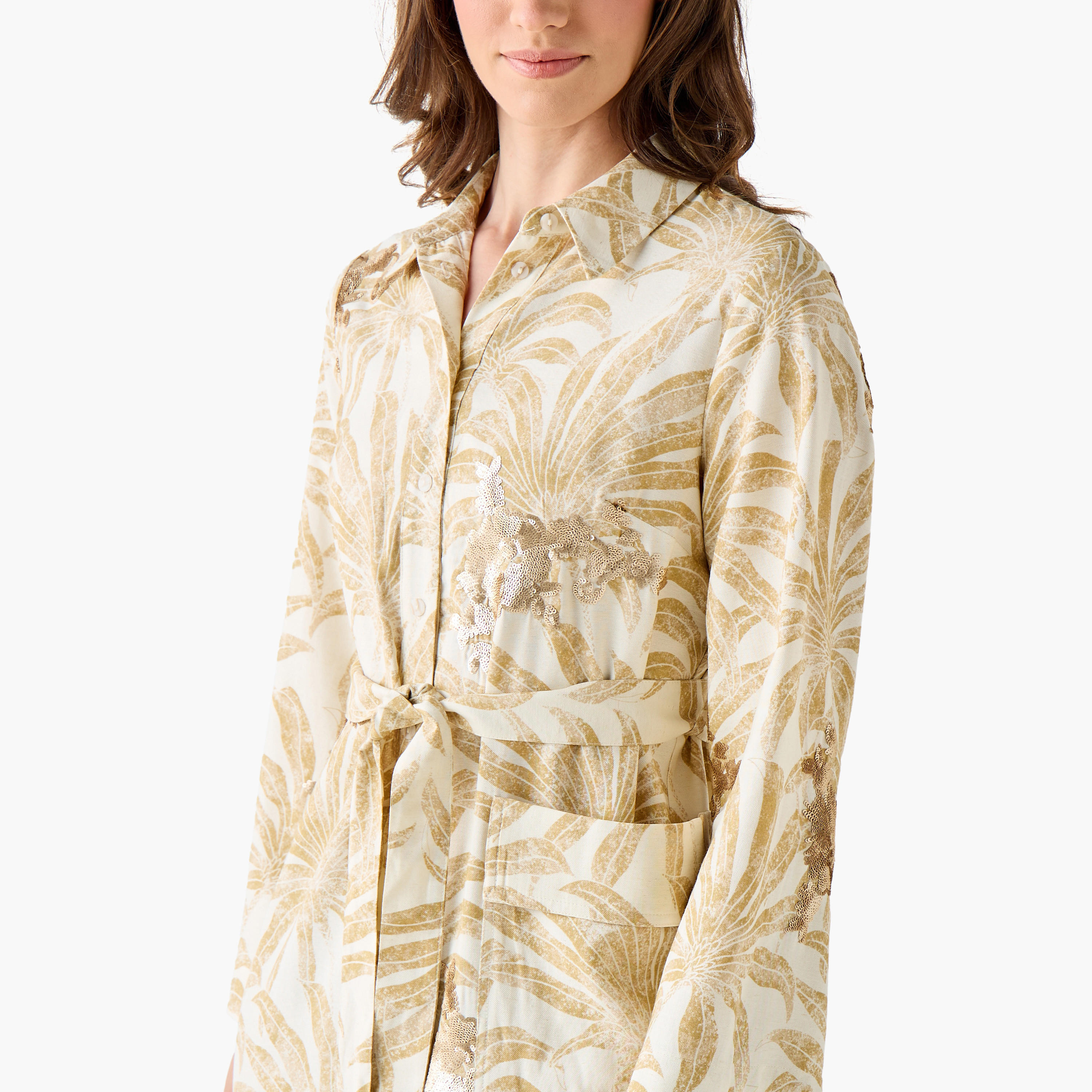 Iconic Printed Women Linen Blend Shirt Dress with Tie-Up Belt-women-clothing-dresses-image-6