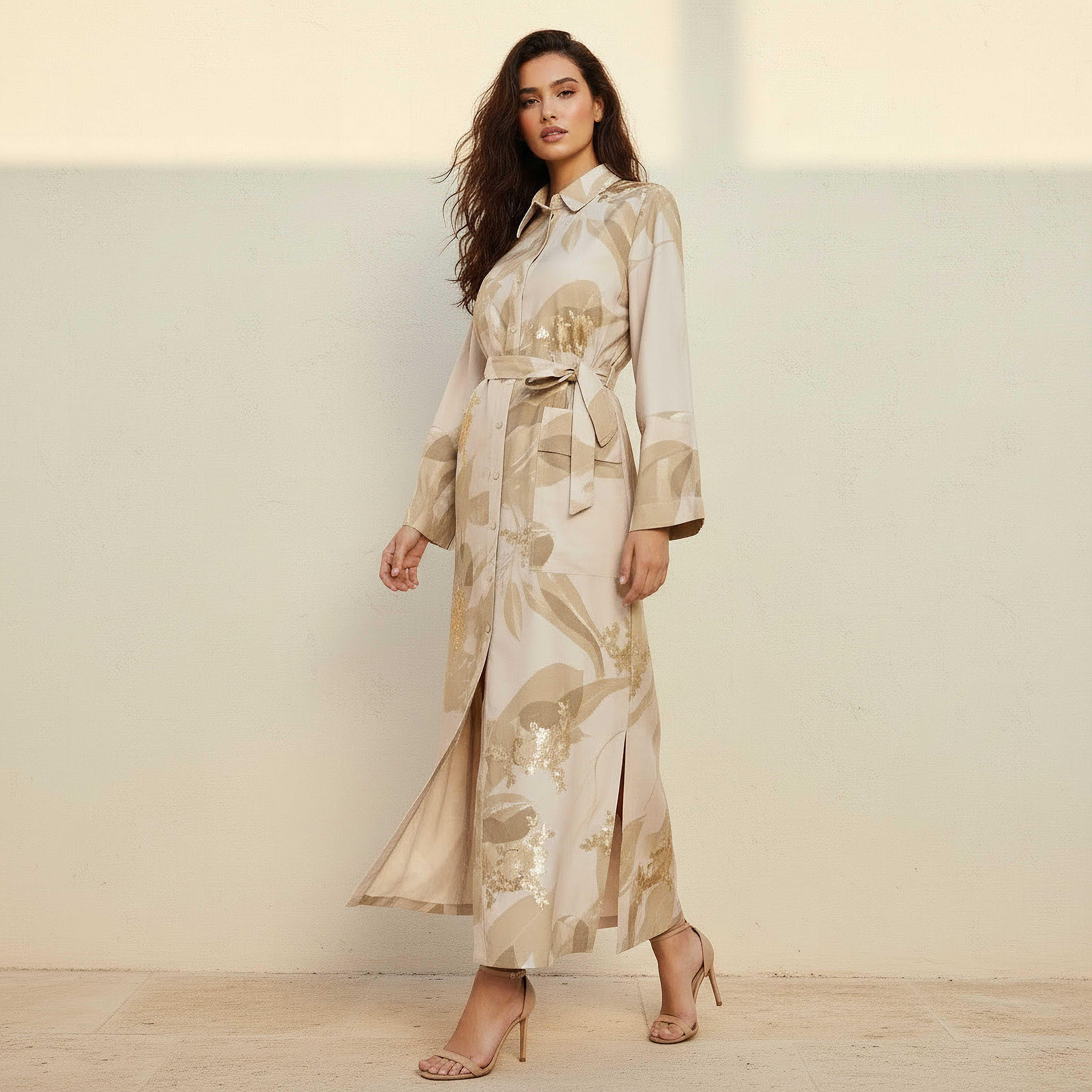 Iconic Printed Women Linen Blend Shirt Dress with Tie-Up Belt-women-clothing-dresses-image-3