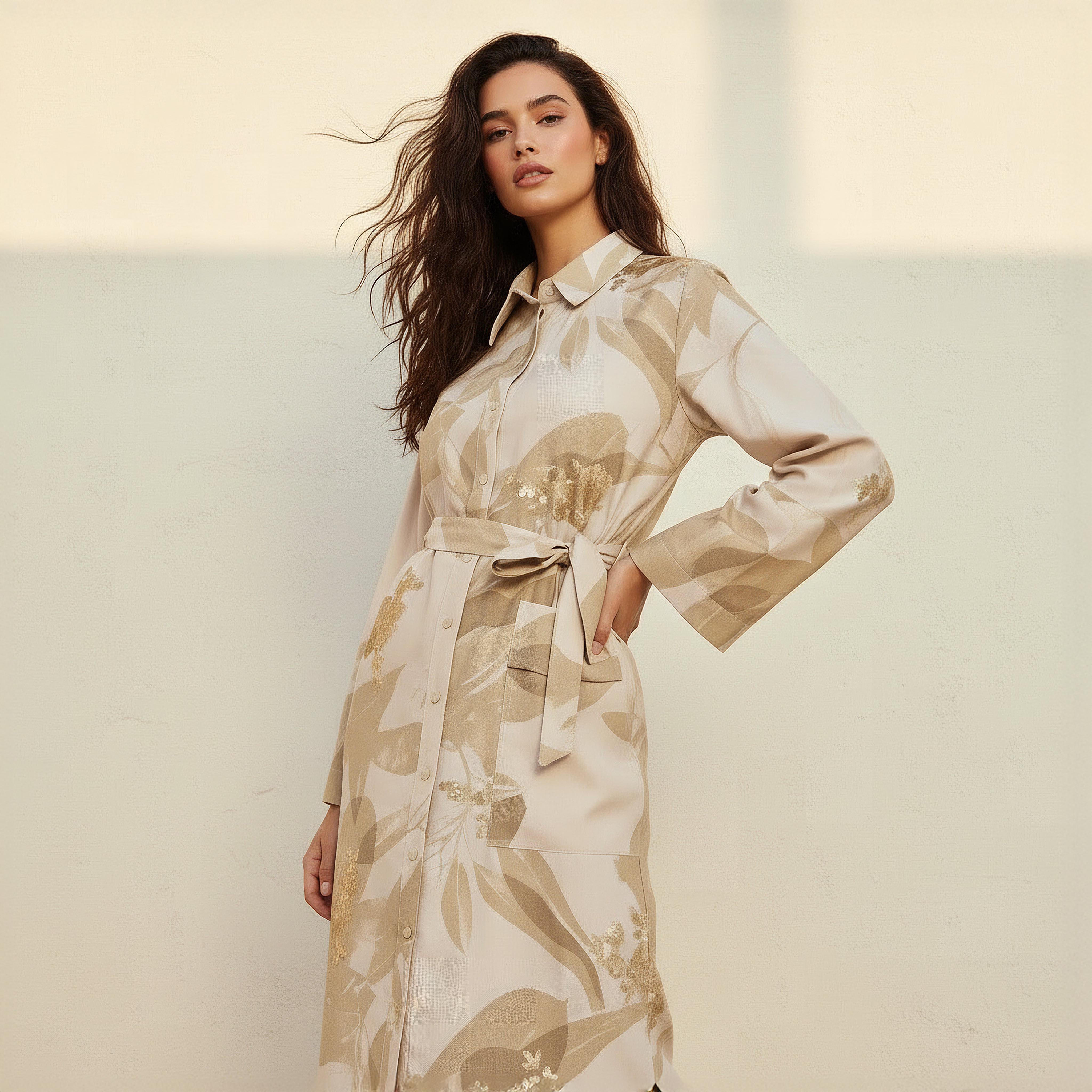 Iconic Printed Women Linen Blend Shirt Dress with Tie-Up Belt-women-clothing-dresses-image-5