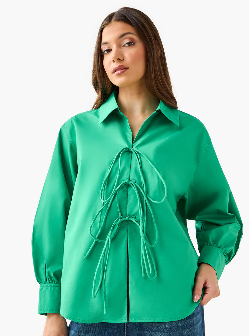 قميص قطن مريح بأربطة من أيكونيك-women-clothing-shirtsandblouses-shirts-image-5