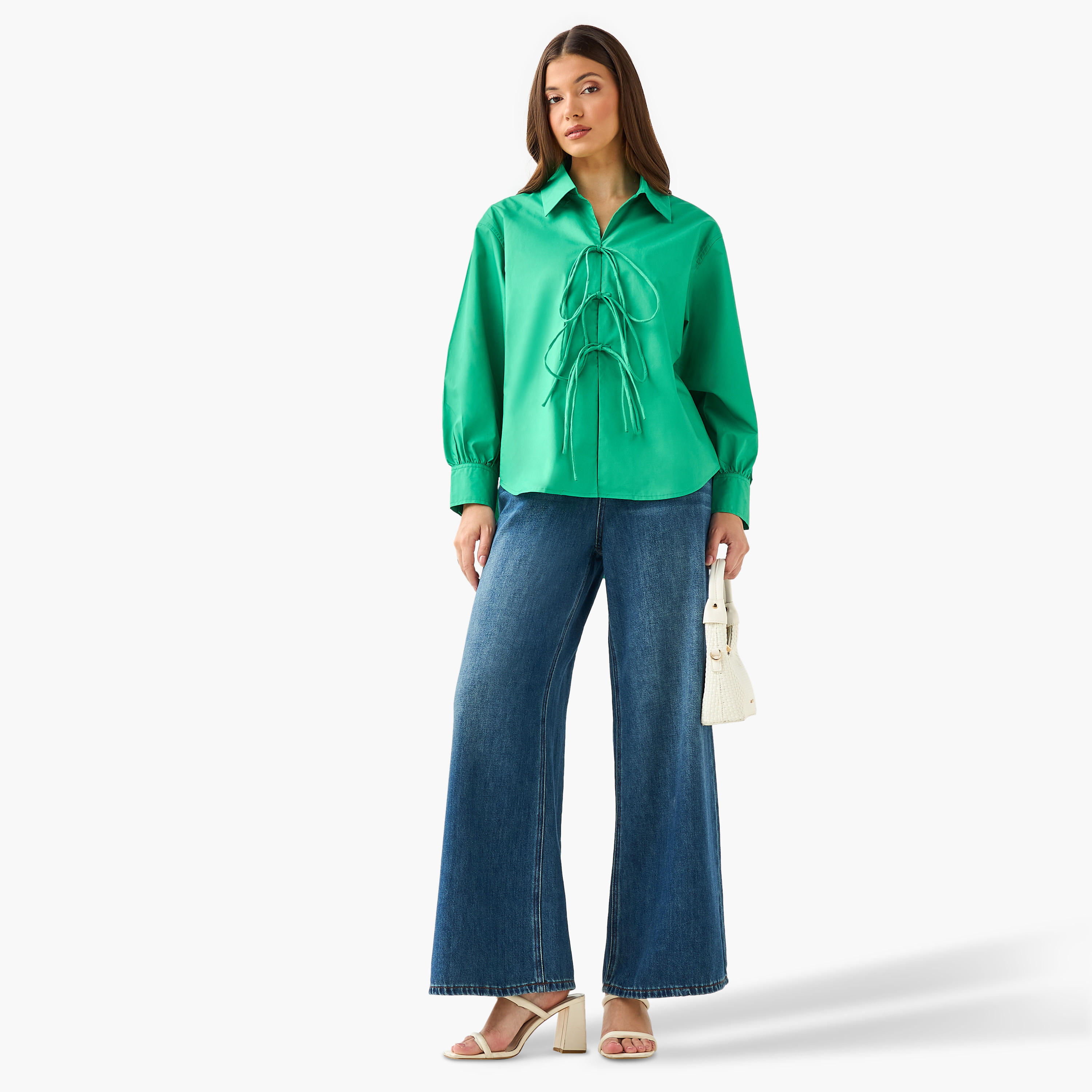 قميص قطن مريح بأربطة من أيكونيك-women-clothing-shirtsandblouses-shirts-image-3