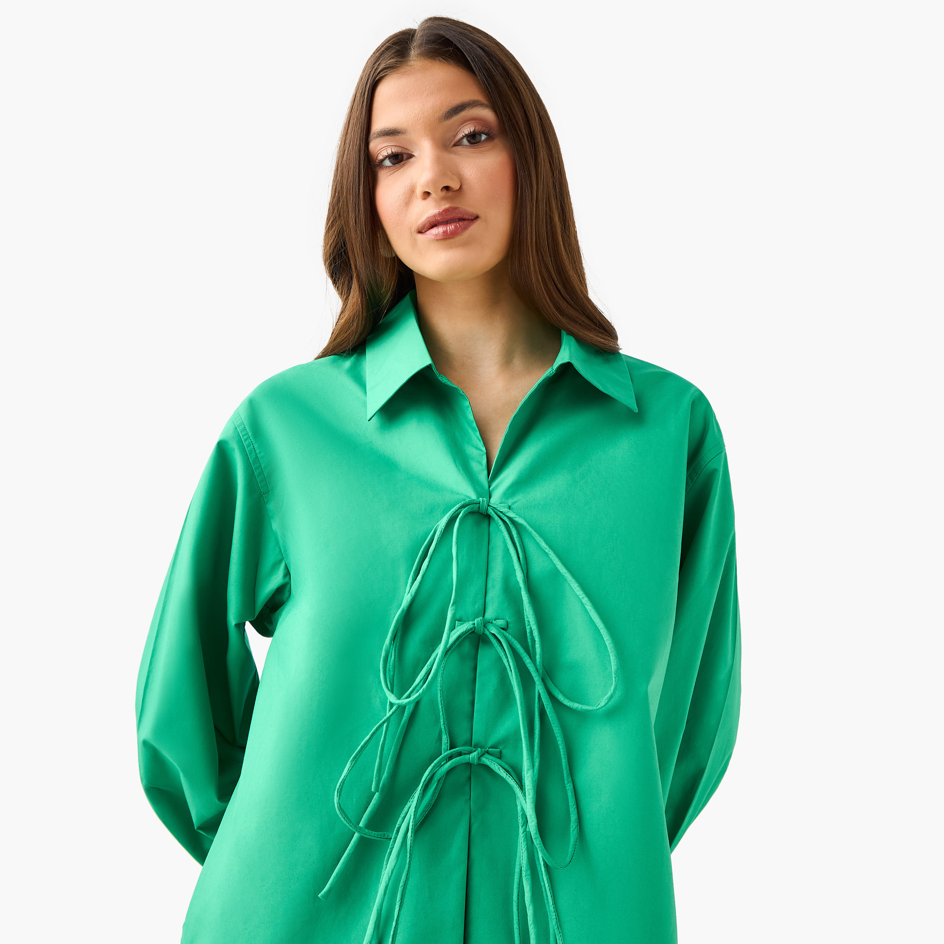 قميص قطن مريح بأربطة من أيكونيك-women-clothing-shirtsandblouses-shirts-image-2