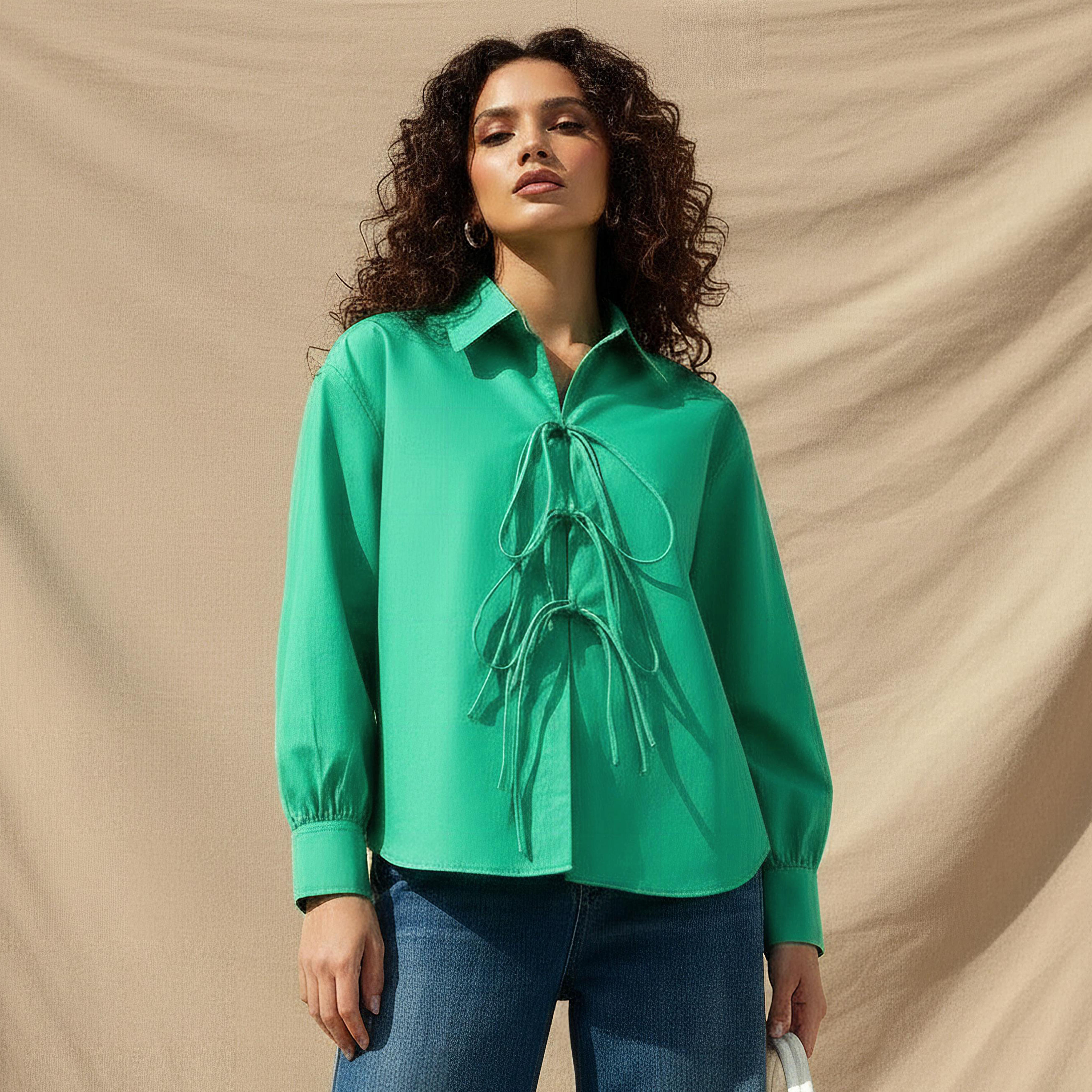 قميص قطن مريح بأربطة من أيكونيك-women-clothing-shirtsandblouses-shirts-image-7