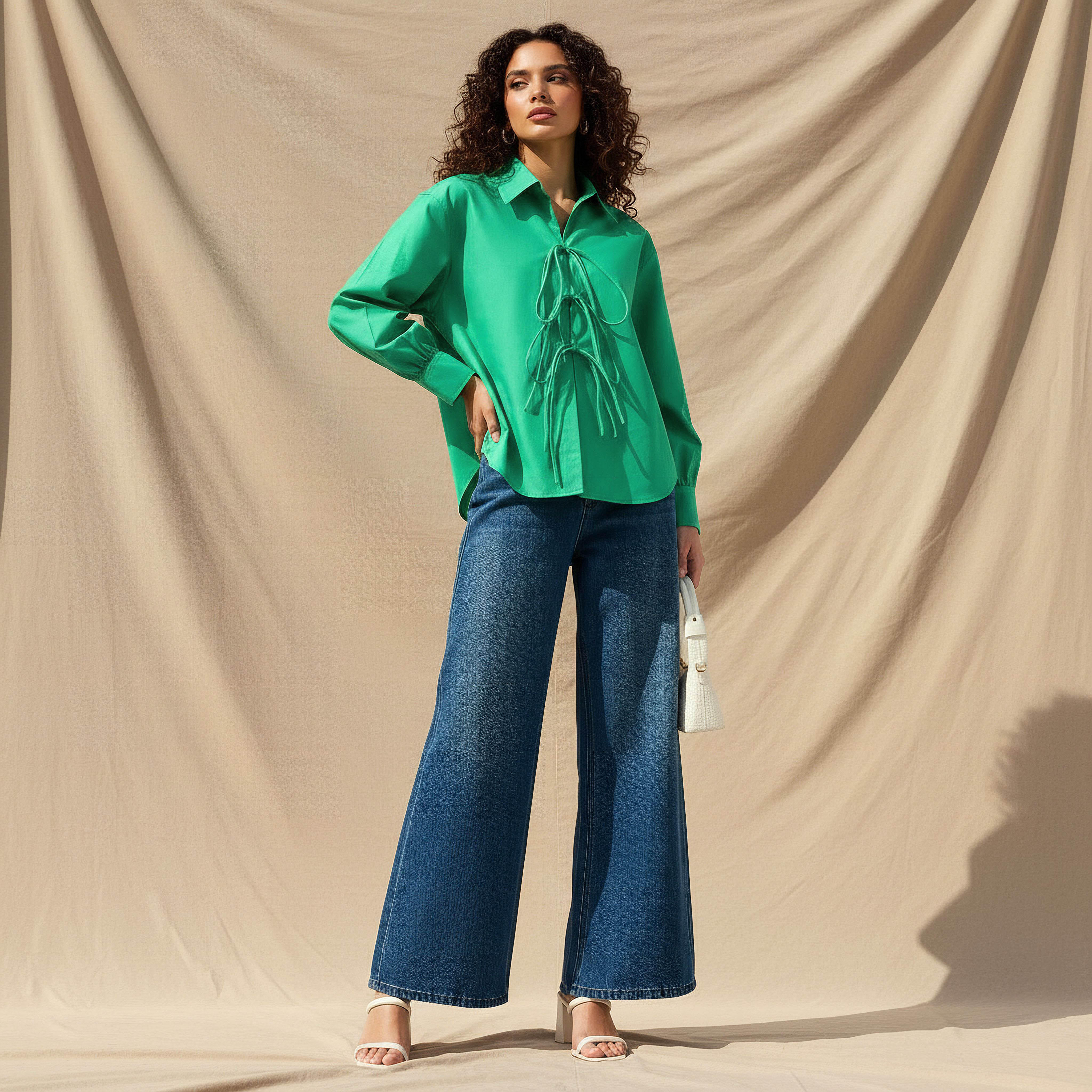 قميص قطن مريح بأربطة من أيكونيك-women-clothing-shirtsandblouses-shirts-image-6