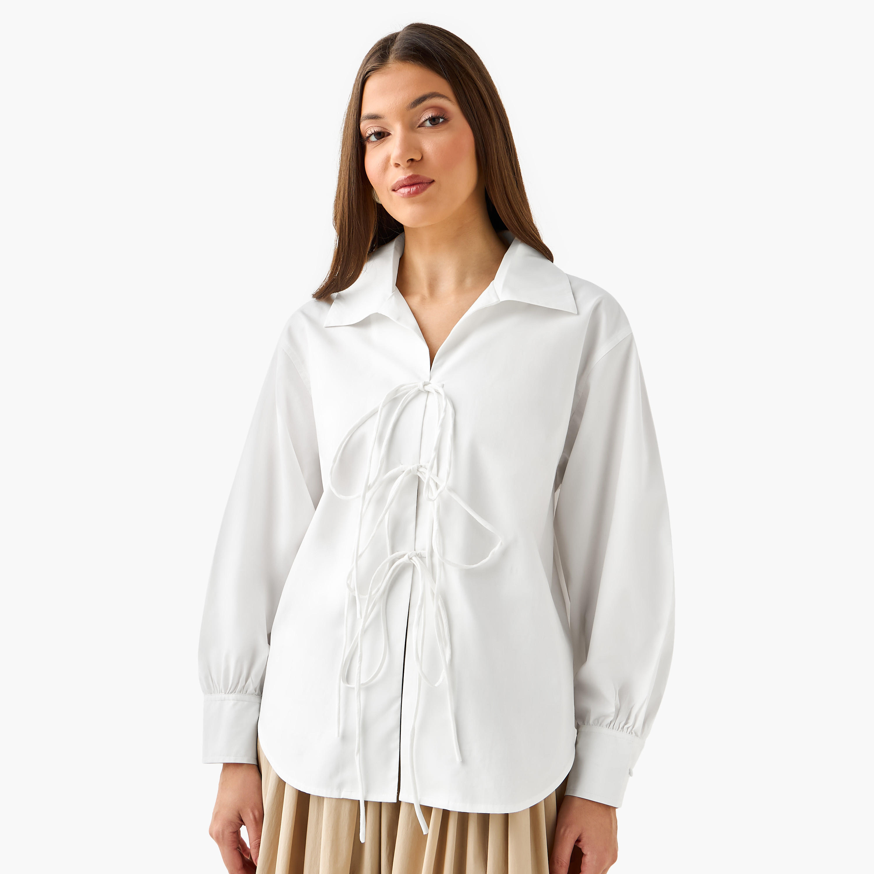 Iconic Relaxed Fit Cotton Shirt with Tie-Ups-women-clothing-shirtsandblouses-shirts-image-2