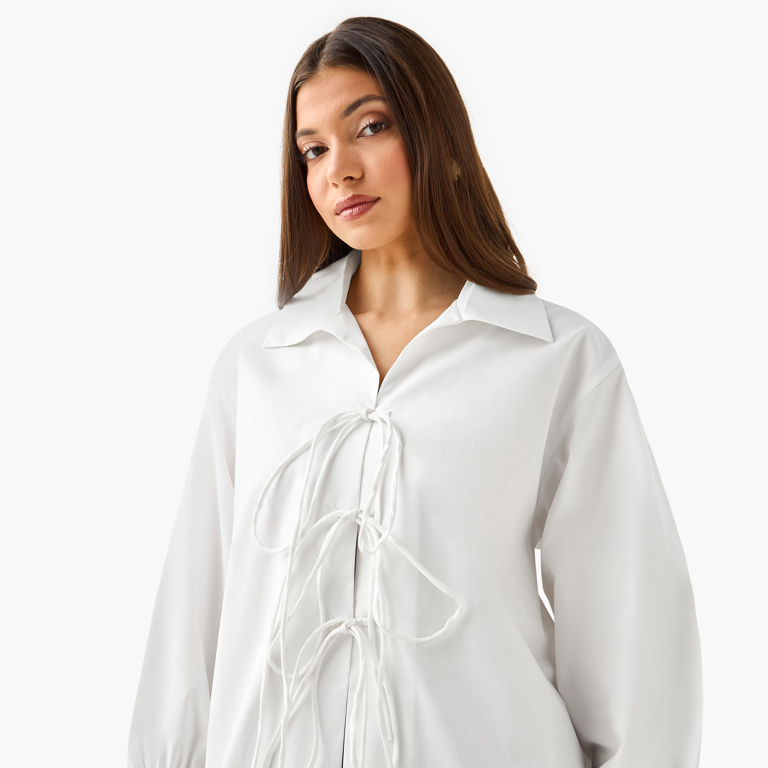 Iconic Relaxed Fit Cotton Shirt with Tie-Ups-women-clothing-shirtsandblouses-shirts-image-6