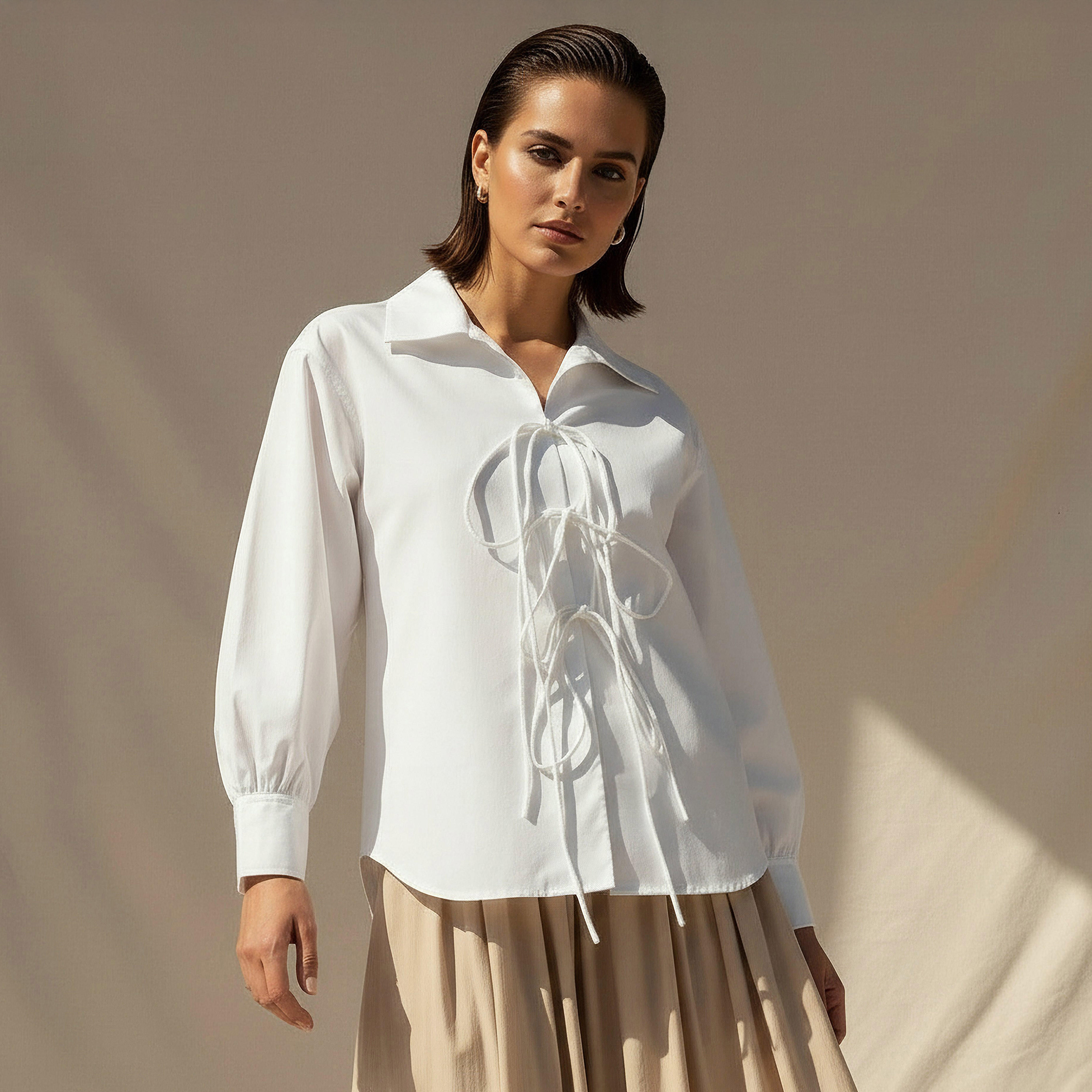 Iconic Relaxed Fit Cotton Shirt with Tie-Ups-women-clothing-shirtsandblouses-shirts-image-1