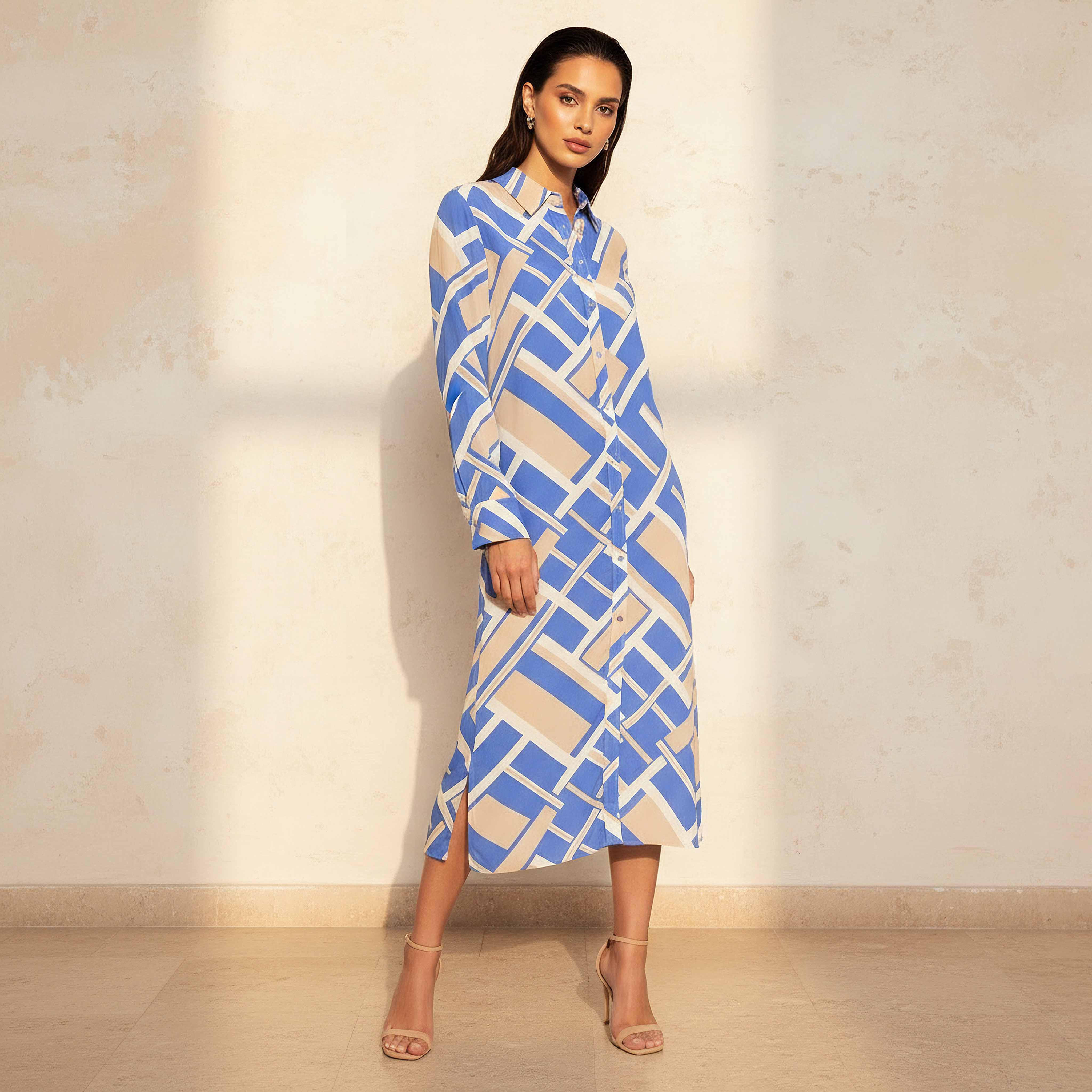 Iconic Midi Viscose Shirt Dress with Geometric Print-women-clothing-dresses-image-1