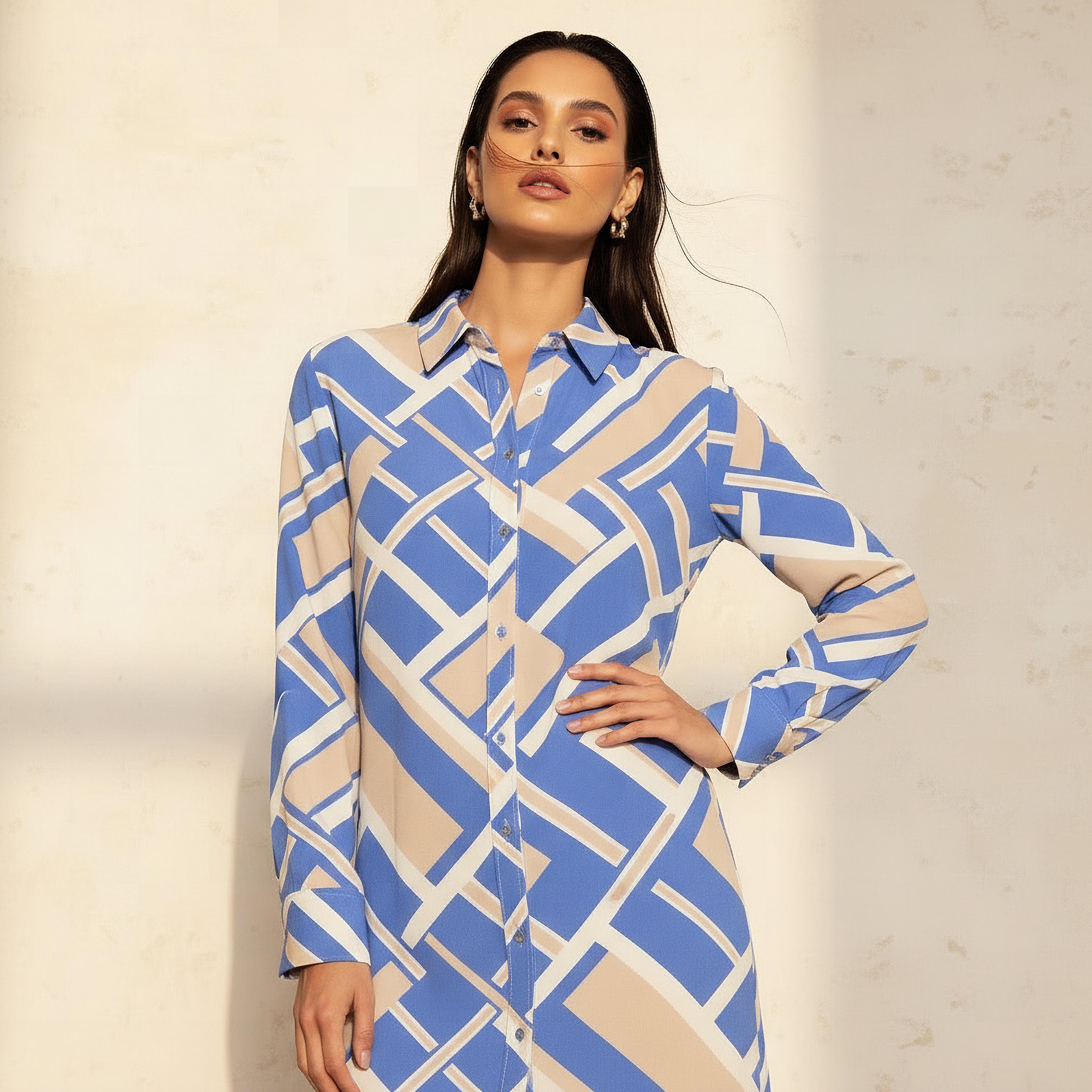 Iconic Midi Viscose Shirt Dress with Geometric Print-women-clothing-dresses-image-3