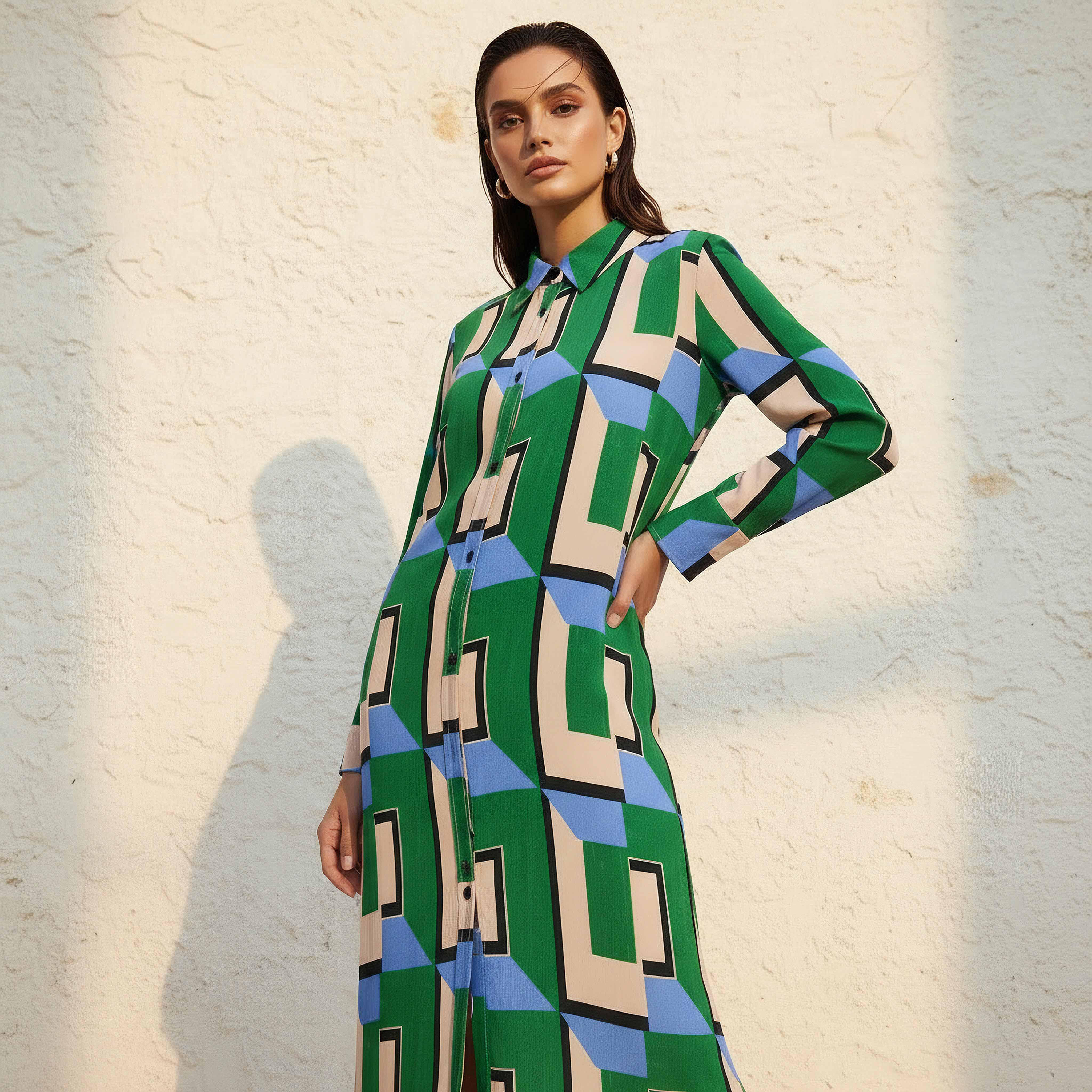 Iconic Midi Viscose Shirt Dress with Geometric Print-women-clothing-dresses-image-3