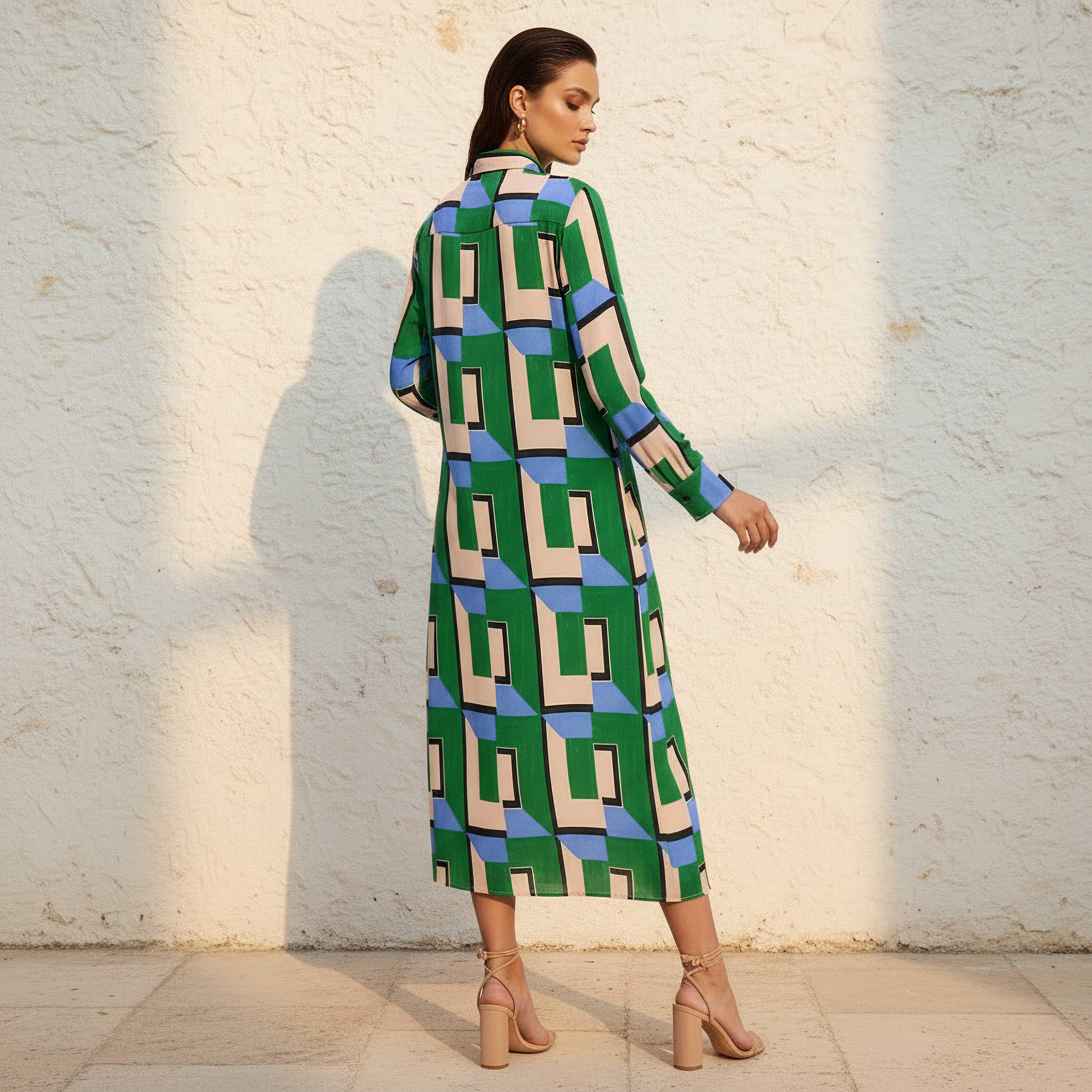 Iconic Midi Viscose Shirt Dress with Geometric Print-women-clothing-dresses-image-4