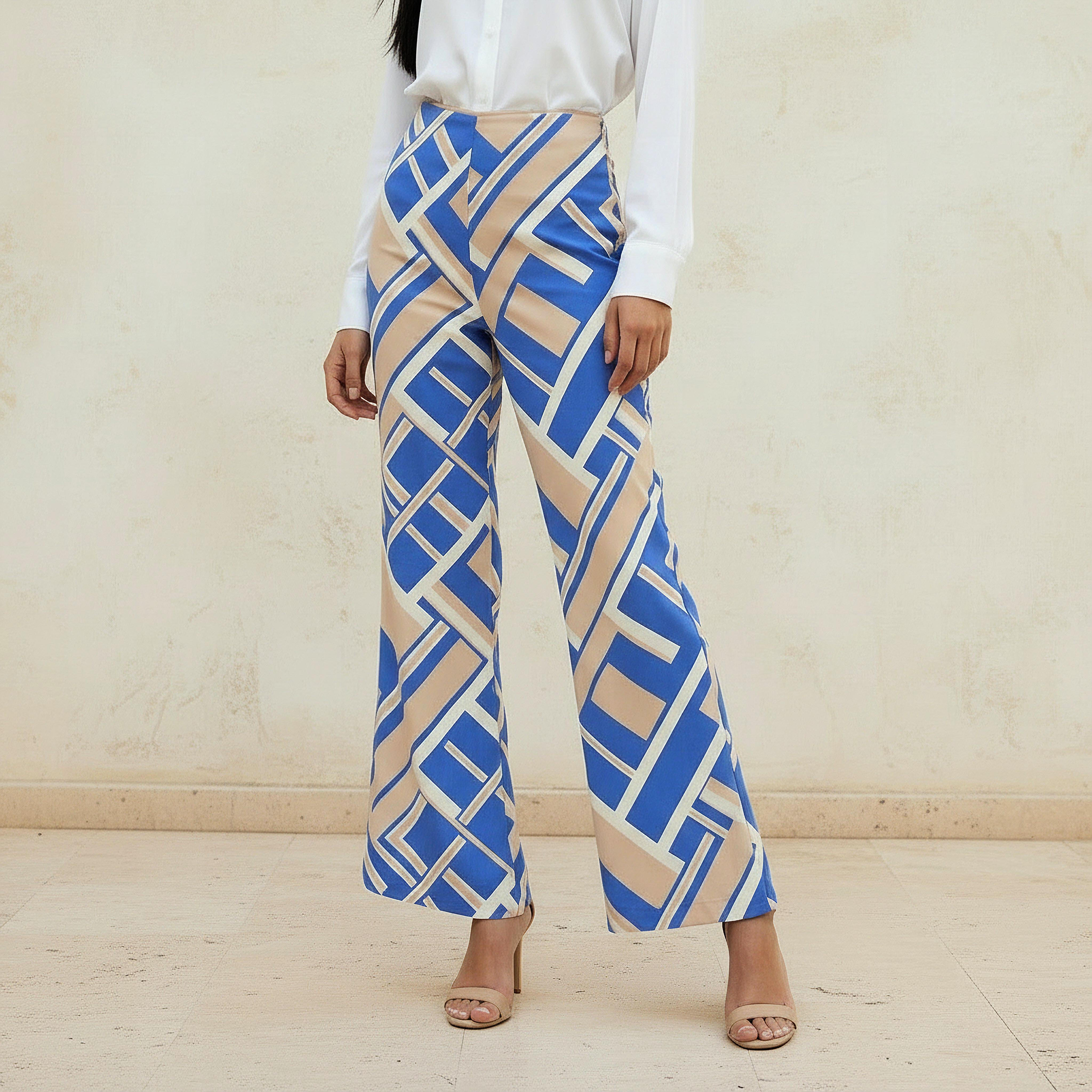 بنطلون واسع الساقين فيسكوز بخصر مرتفع وطبعات من آيكونيك-women-clothing-bottoms-trousers-image-1