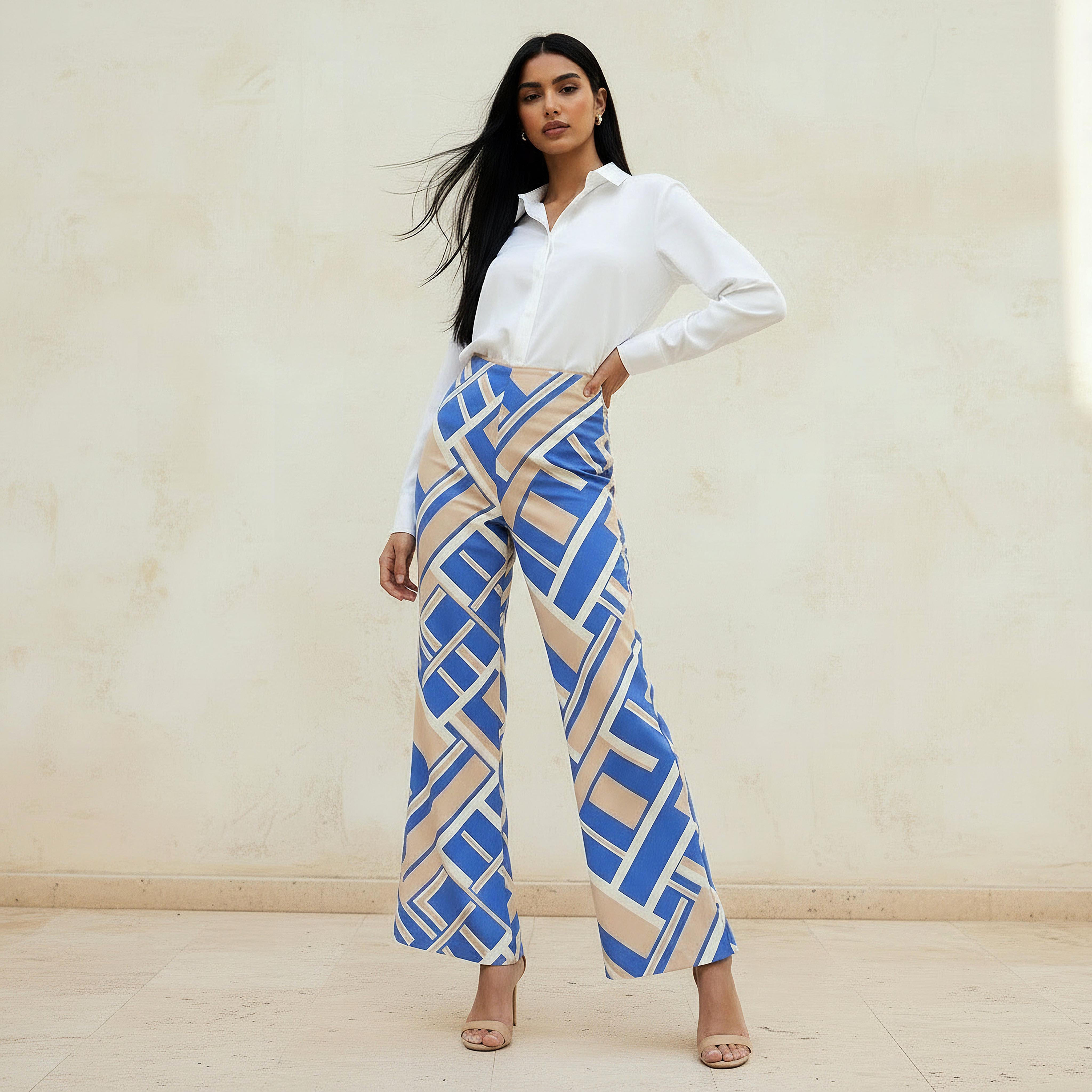 بنطلون واسع الساقين فيسكوز بخصر مرتفع وطبعات من آيكونيك-women-clothing-bottoms-trousers-image-3
