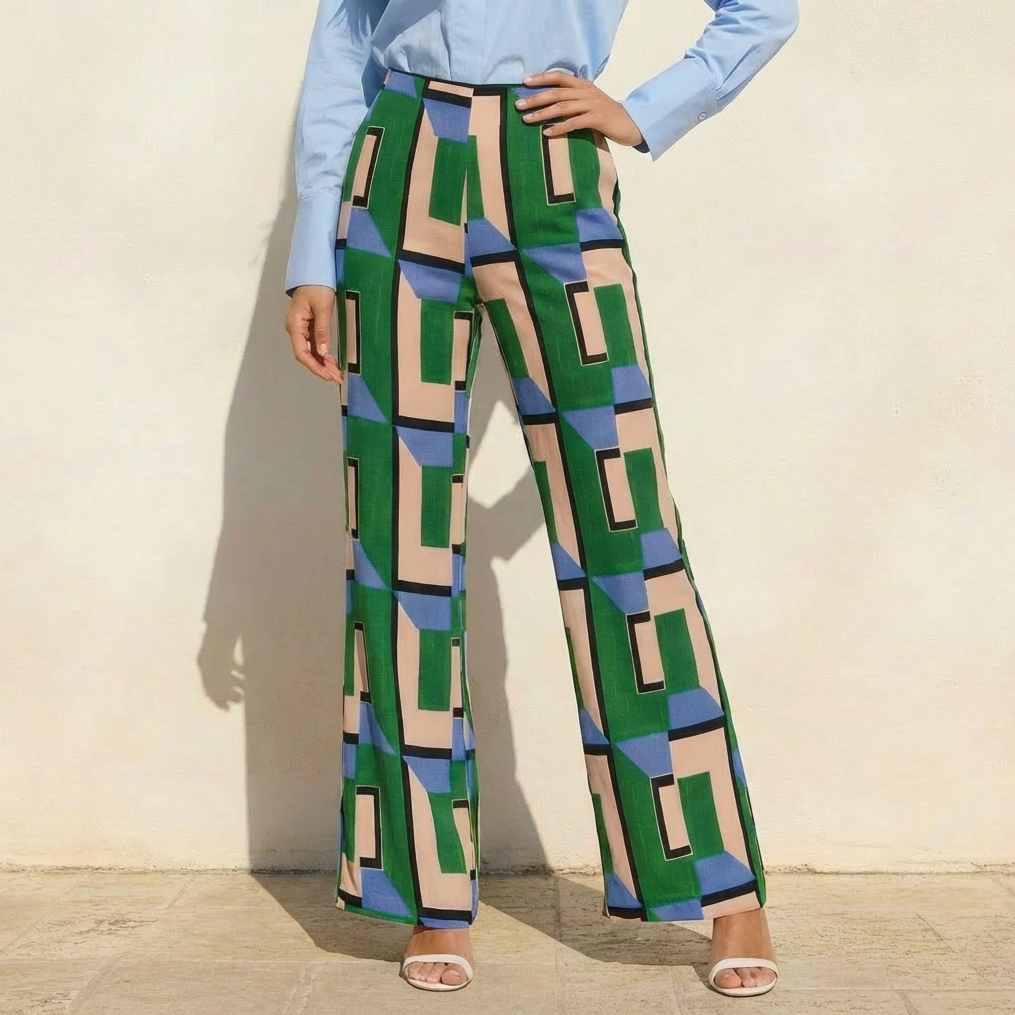 بنطلون واسع الساقين فيسكوز بخصر مرتفع وطبعات من آيكونيك-women-clothing-bottoms-trousers-image-1
