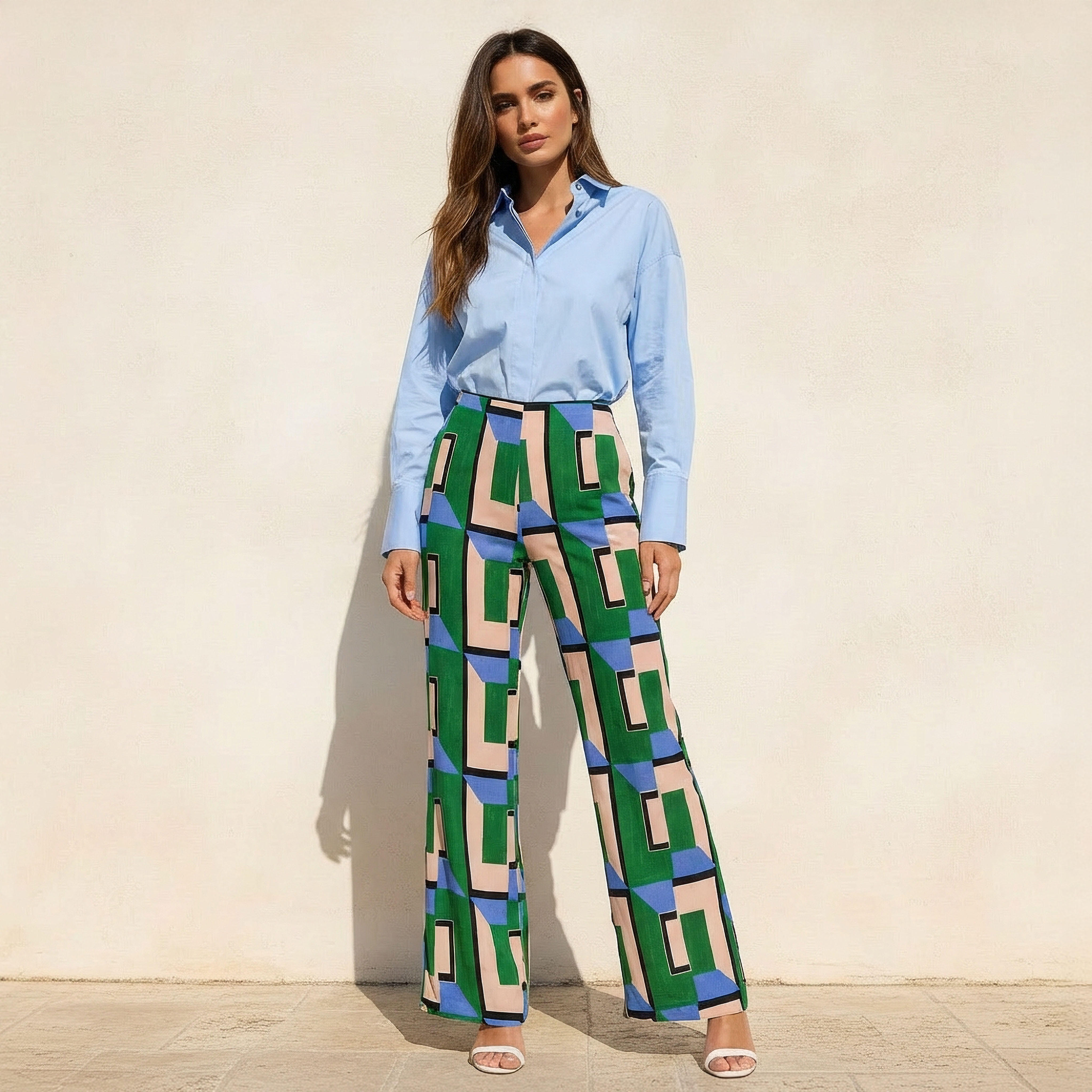 بنطلون واسع الساقين فيسكوز بخصر مرتفع وطبعات من آيكونيك-women-clothing-bottoms-trousers-image-3