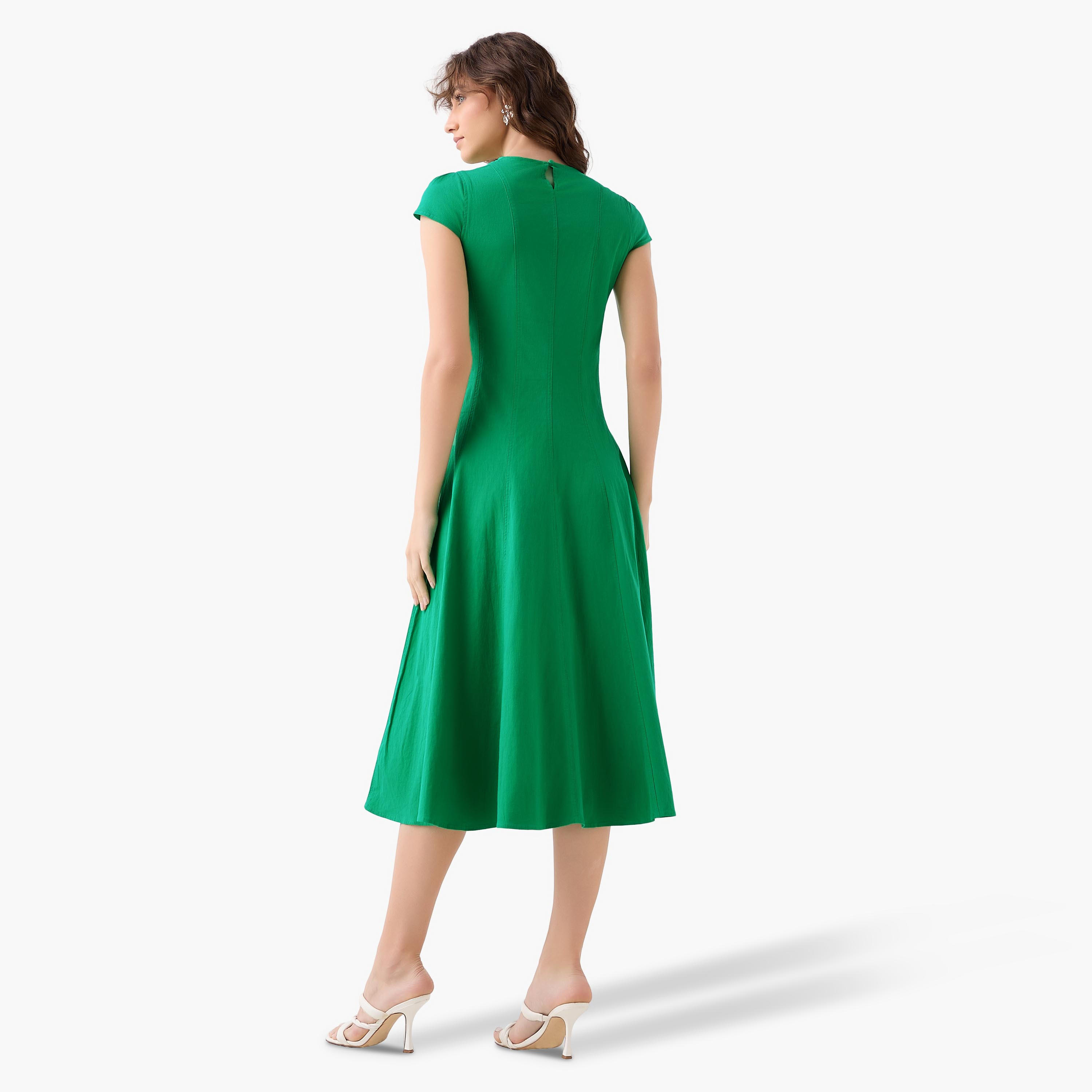 Iconic A-line Midi Dress with Cap Sleeves-women-clothing-dresses-image-4
