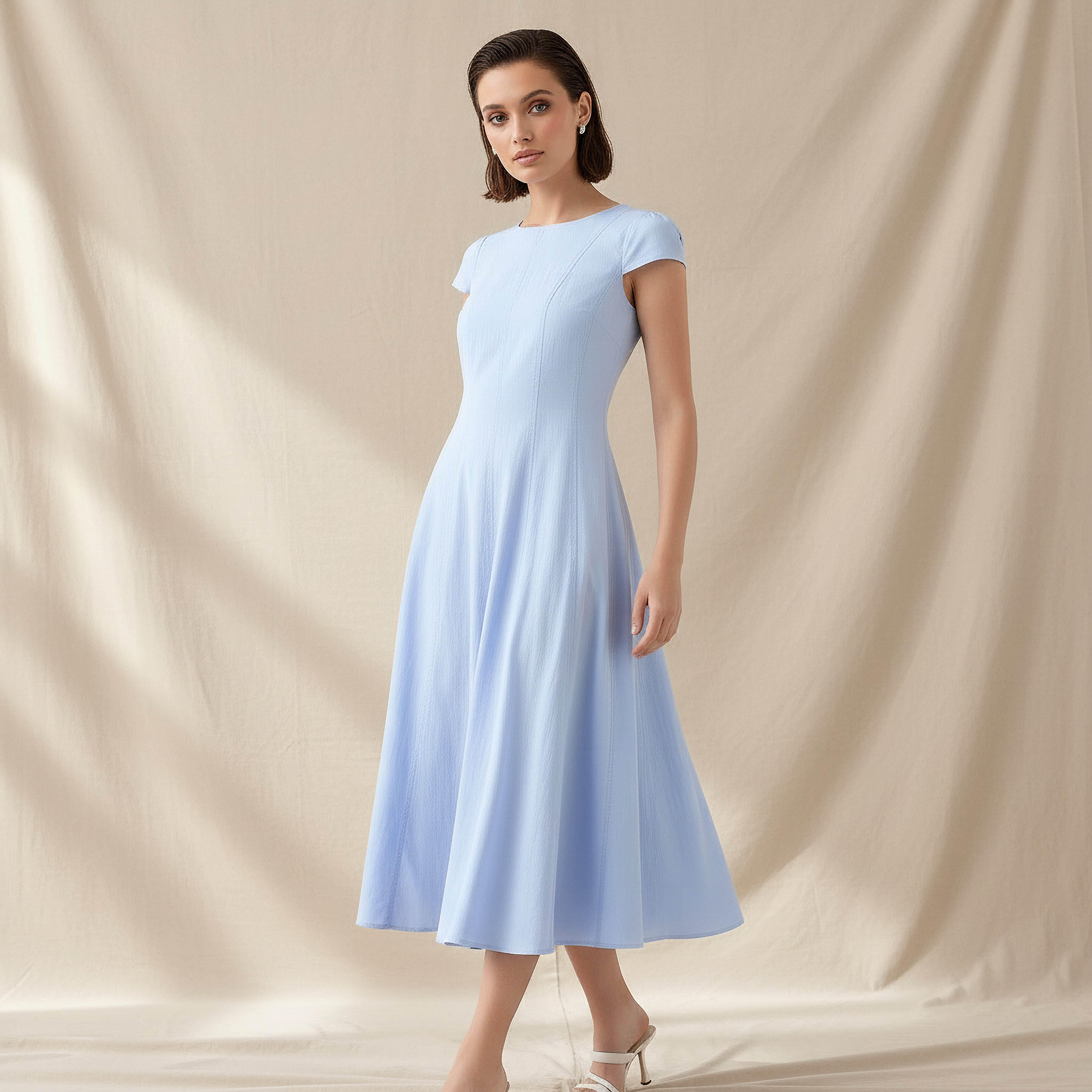 Iconic A-line Midi Dress with Cap Sleeves-women-clothing-dresses-image-1