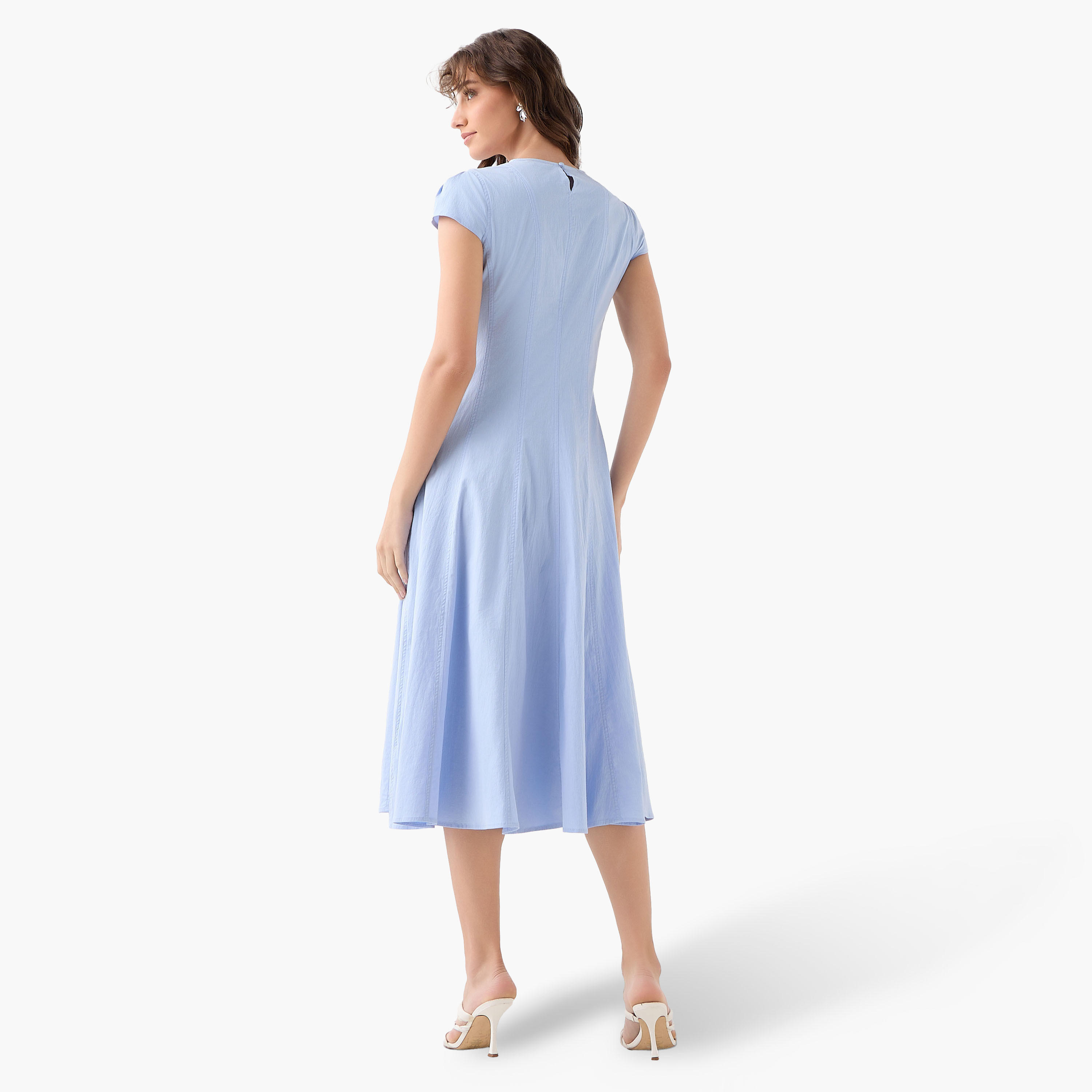 Iconic A-line Midi Dress with Cap Sleeves-women-clothing-dresses-image-4