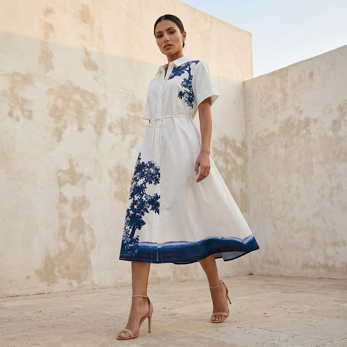 Iconic Printed Women Shirt Dress with Tie-Up Belt-women-clothing-dresses-image-1